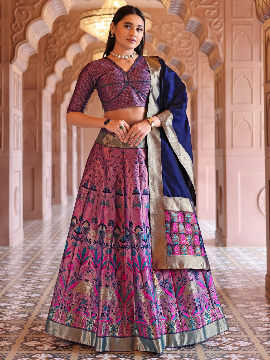 Woven With Zari Timeless Motifs Purple Lehenga Choli