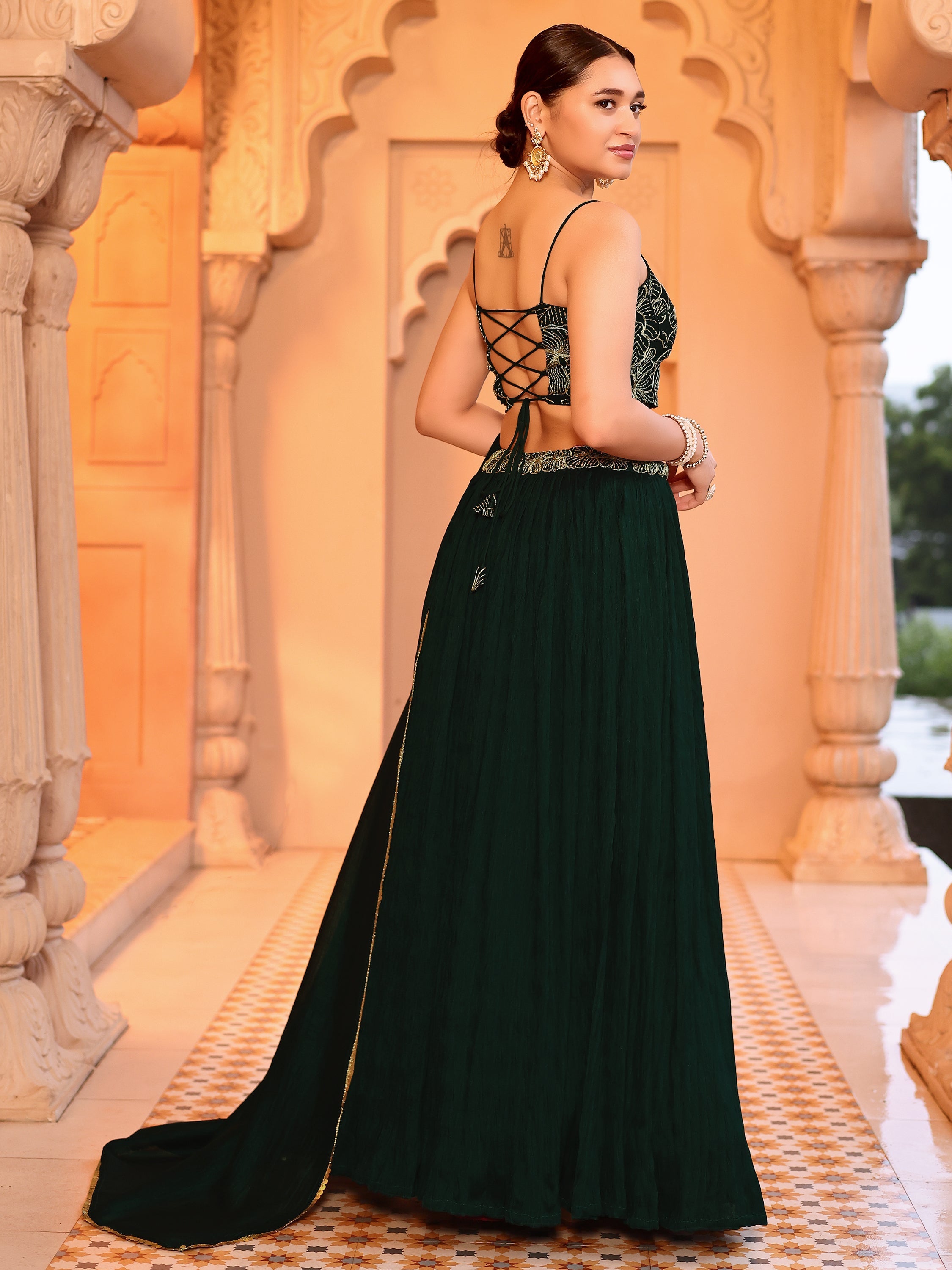 Often With Multiple Pleats Green Lehenga Choli