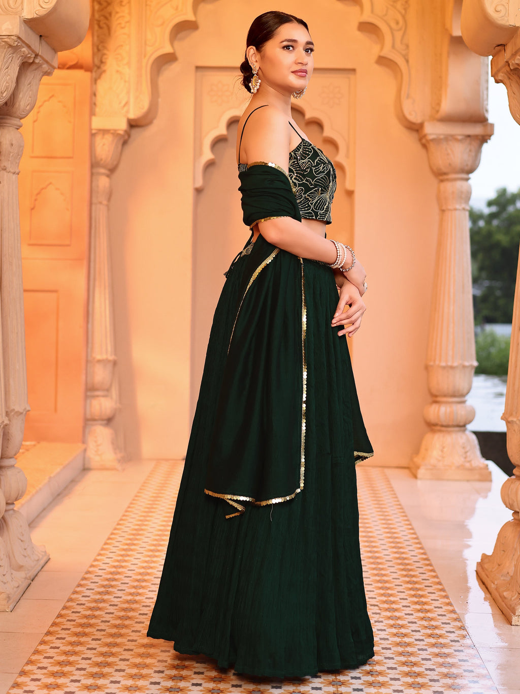 Often With Multiple Pleats Green Lehenga Choli
