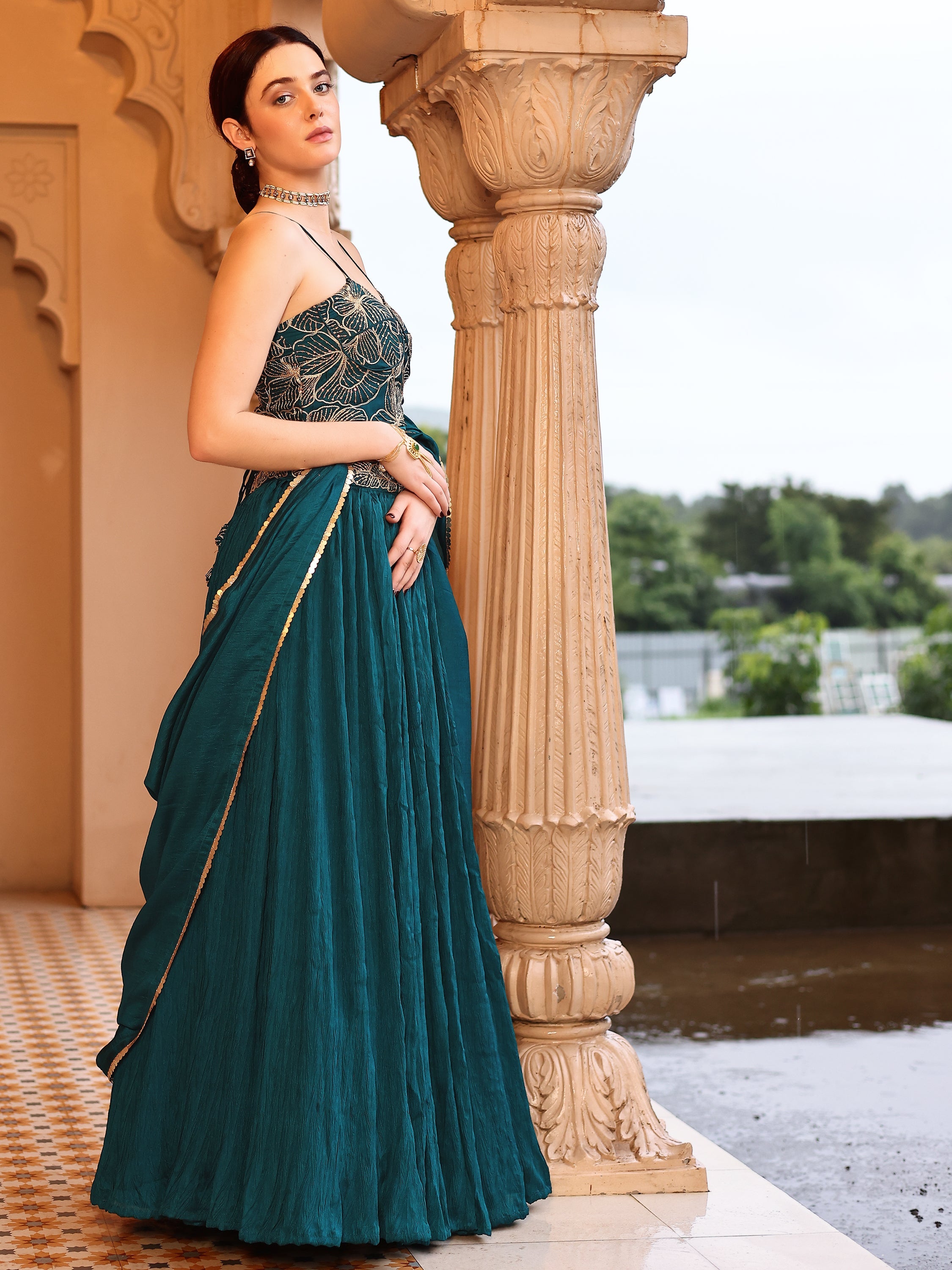 Often With Multiple Pleats Rama Lehenga Choli