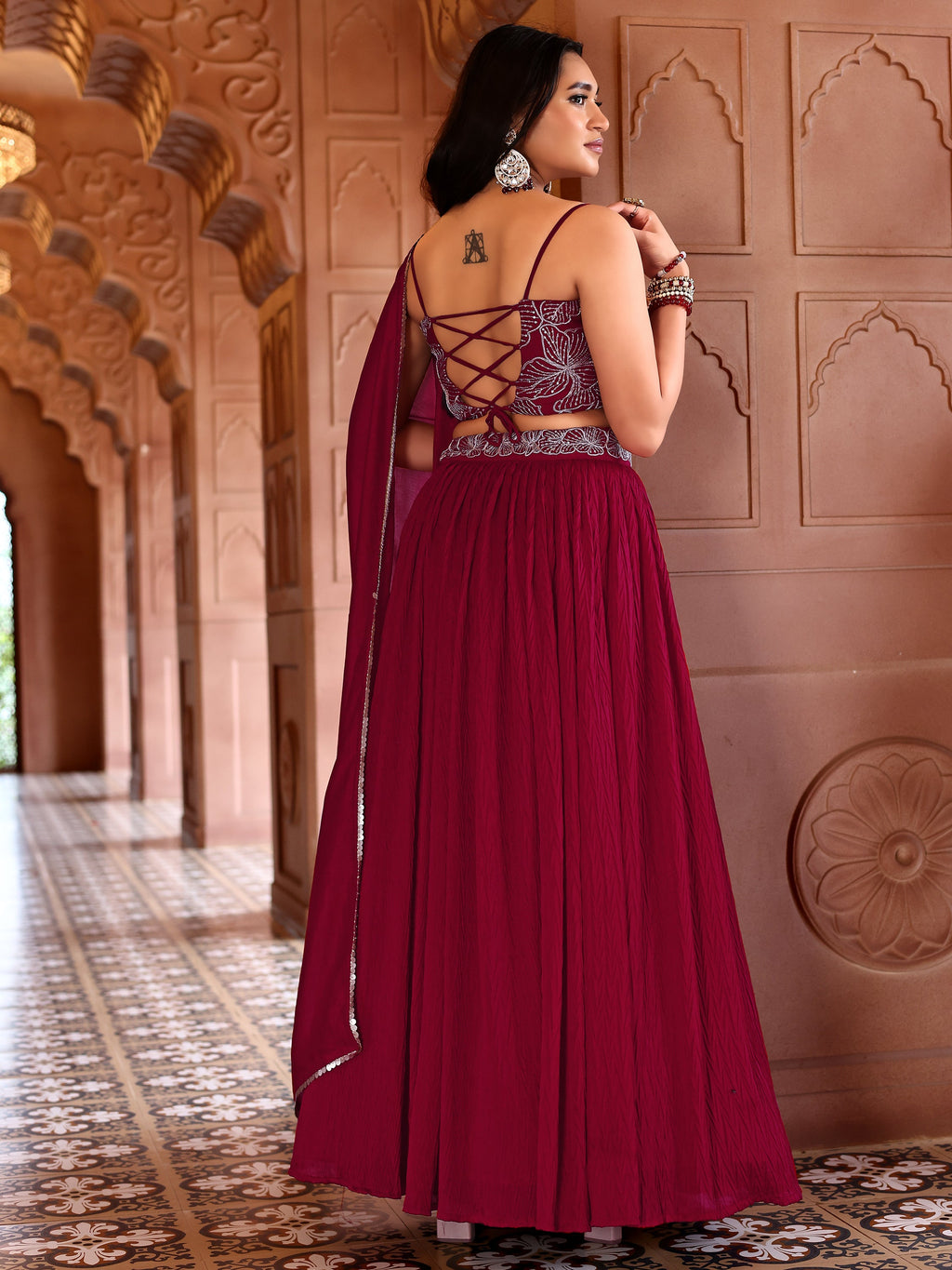 Often With Multiple Pleats Red Lehenga Choli