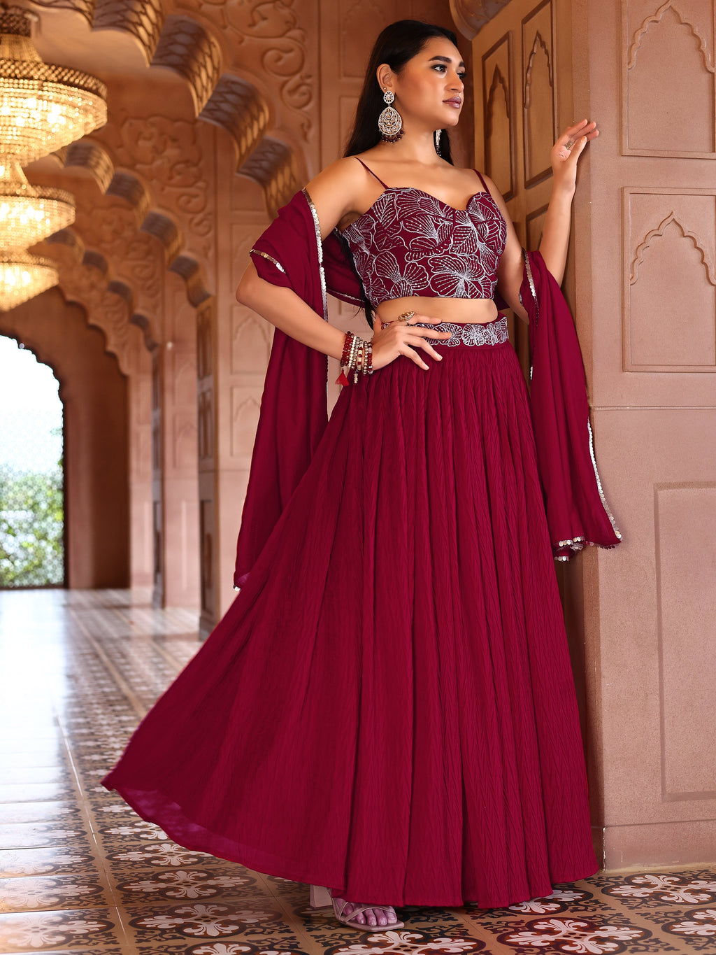 Often With Multiple Pleats Red Lehenga Choli
