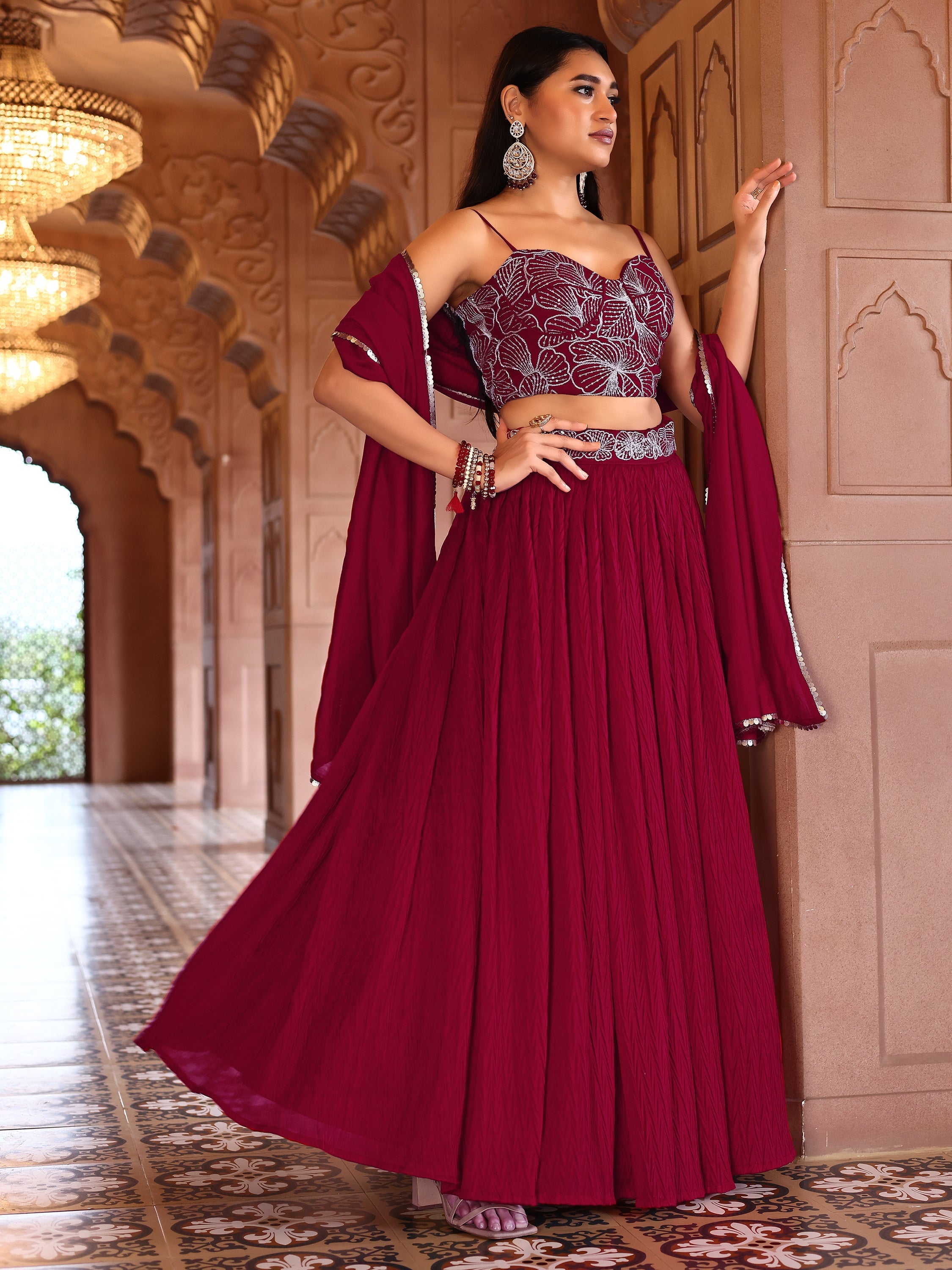 Often With Multiple Pleats Red Lehenga Choli