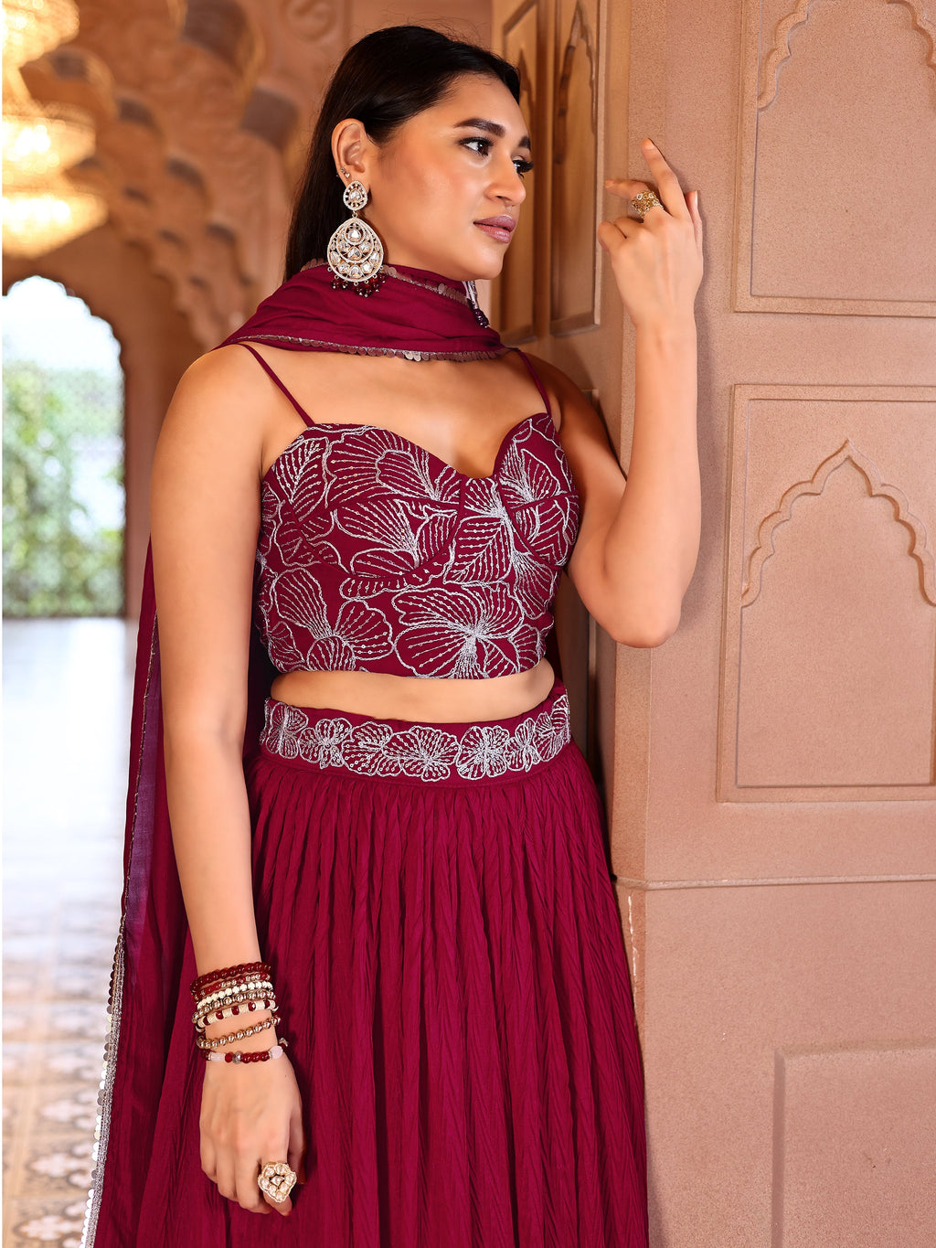 Often With Multiple Pleats Red Lehenga Choli