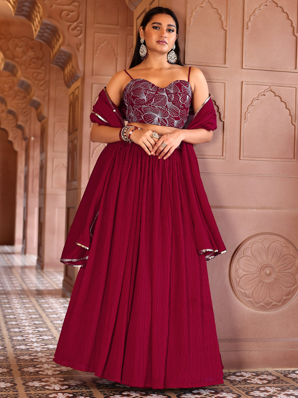 Often With Multiple Pleats Red Lehenga Choli