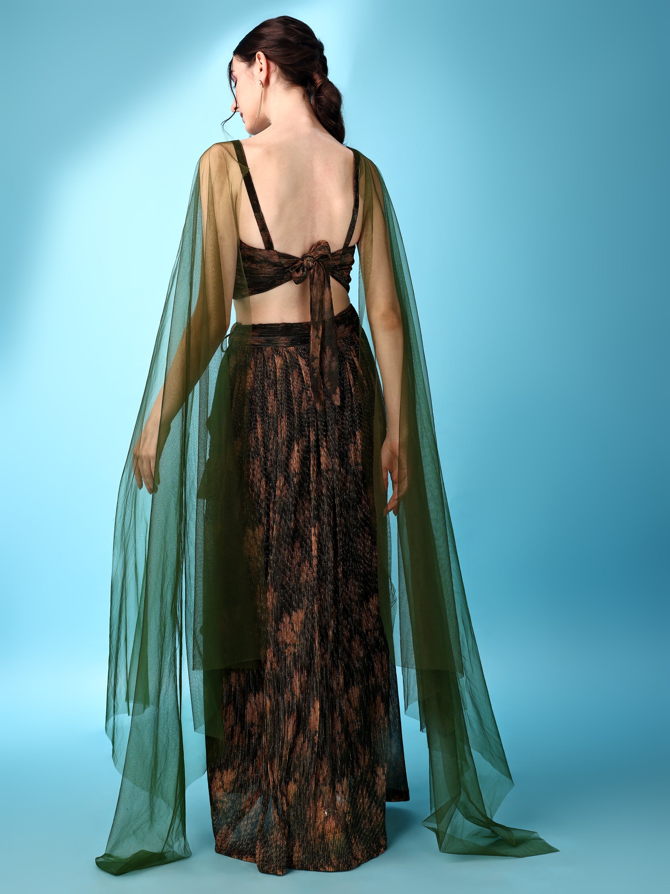 Dhoti-Style Paired Green lehenga Choli With Net Dupatta