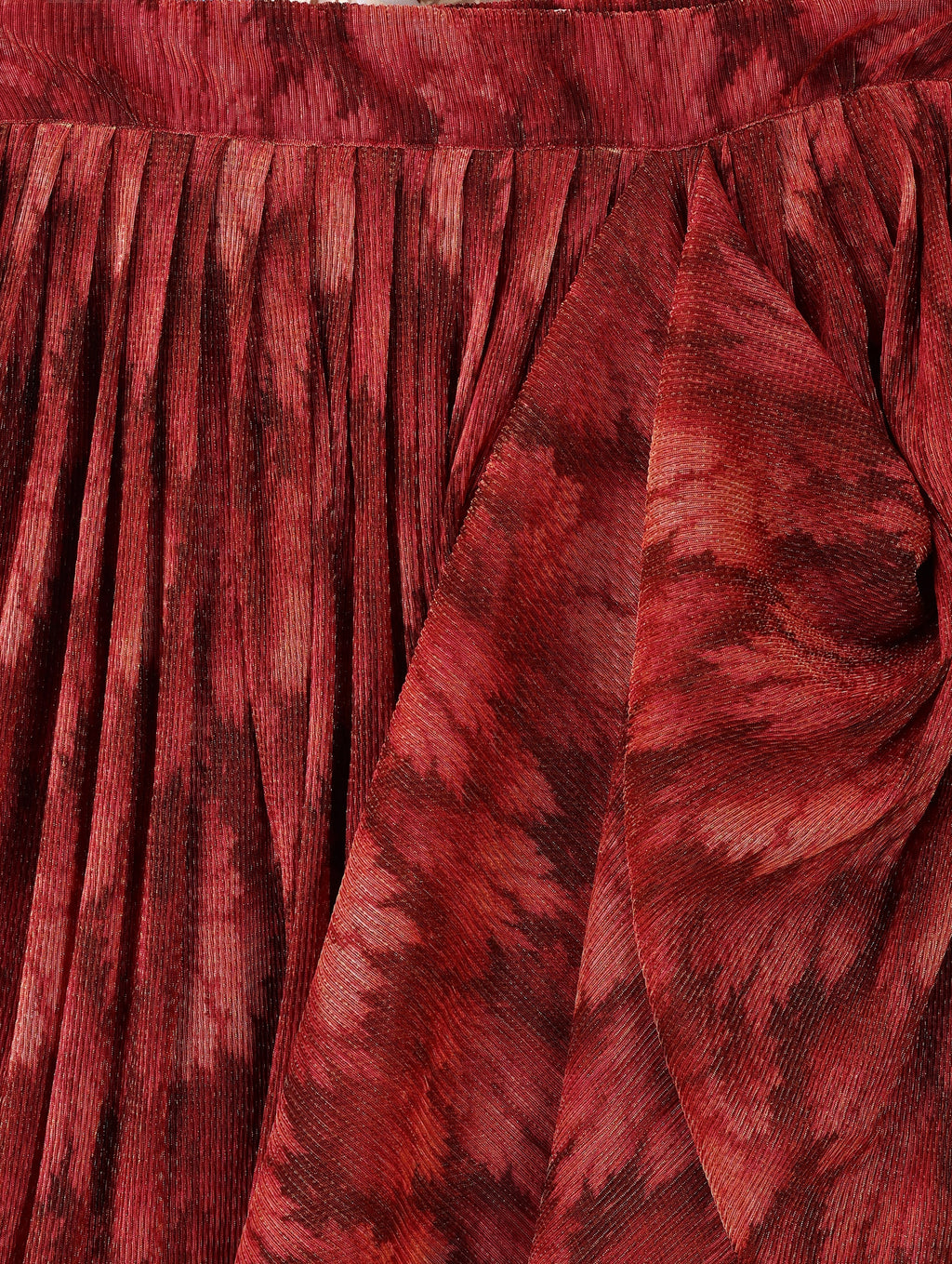 Dhoti-Style Paired Red lehenga Choli With Net Dupatta