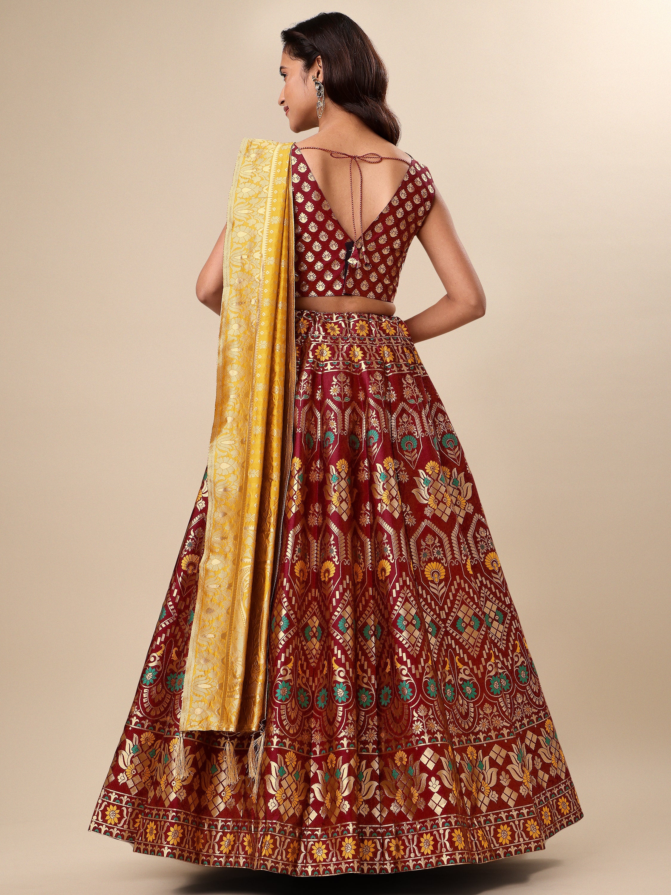 Women Maroon Floral Print Lehenga