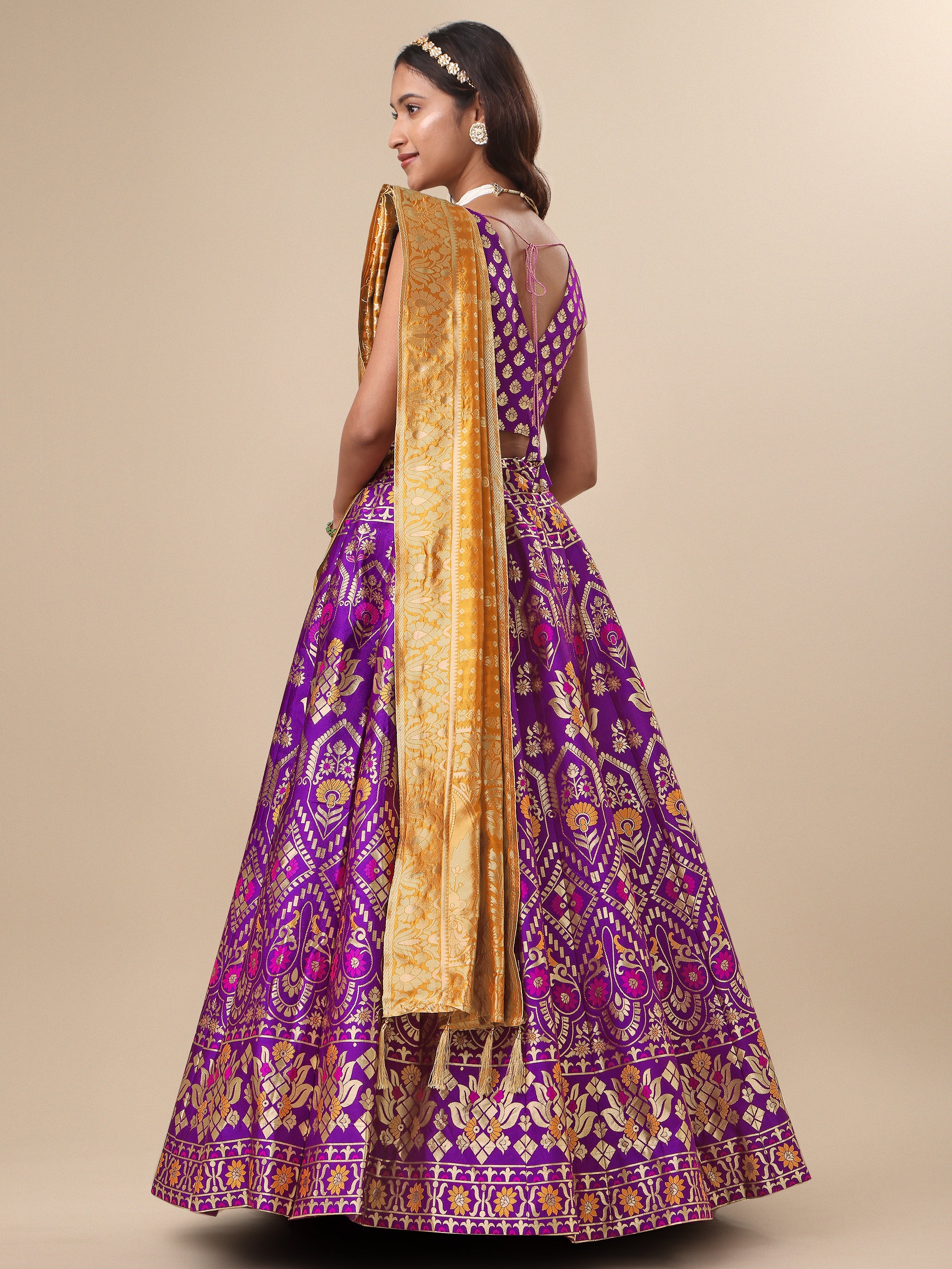 Women Purple Floral Print Lehenga