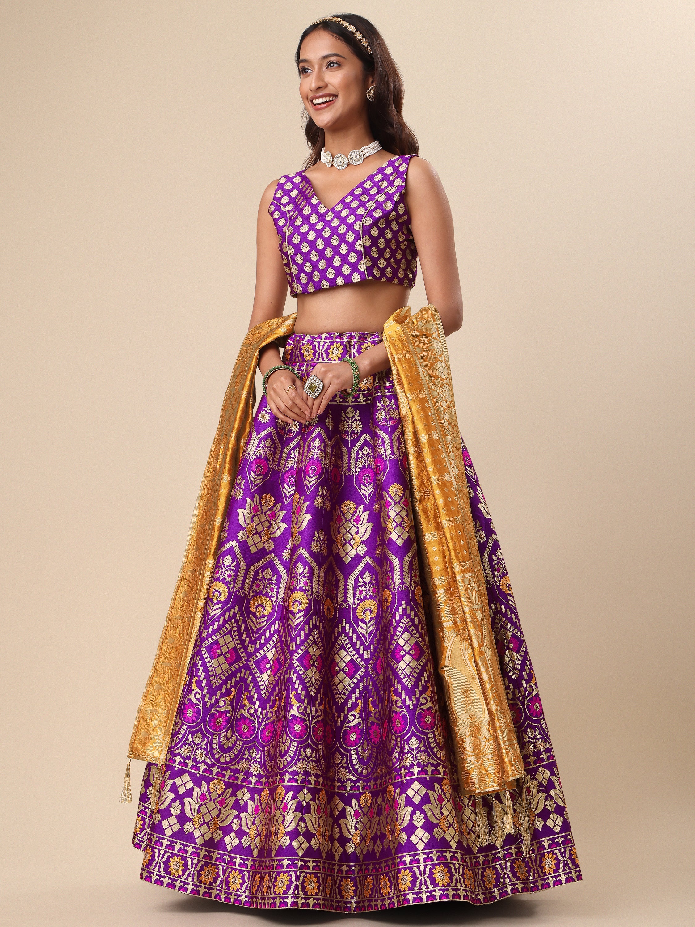 Women Purple Floral Print Lehenga