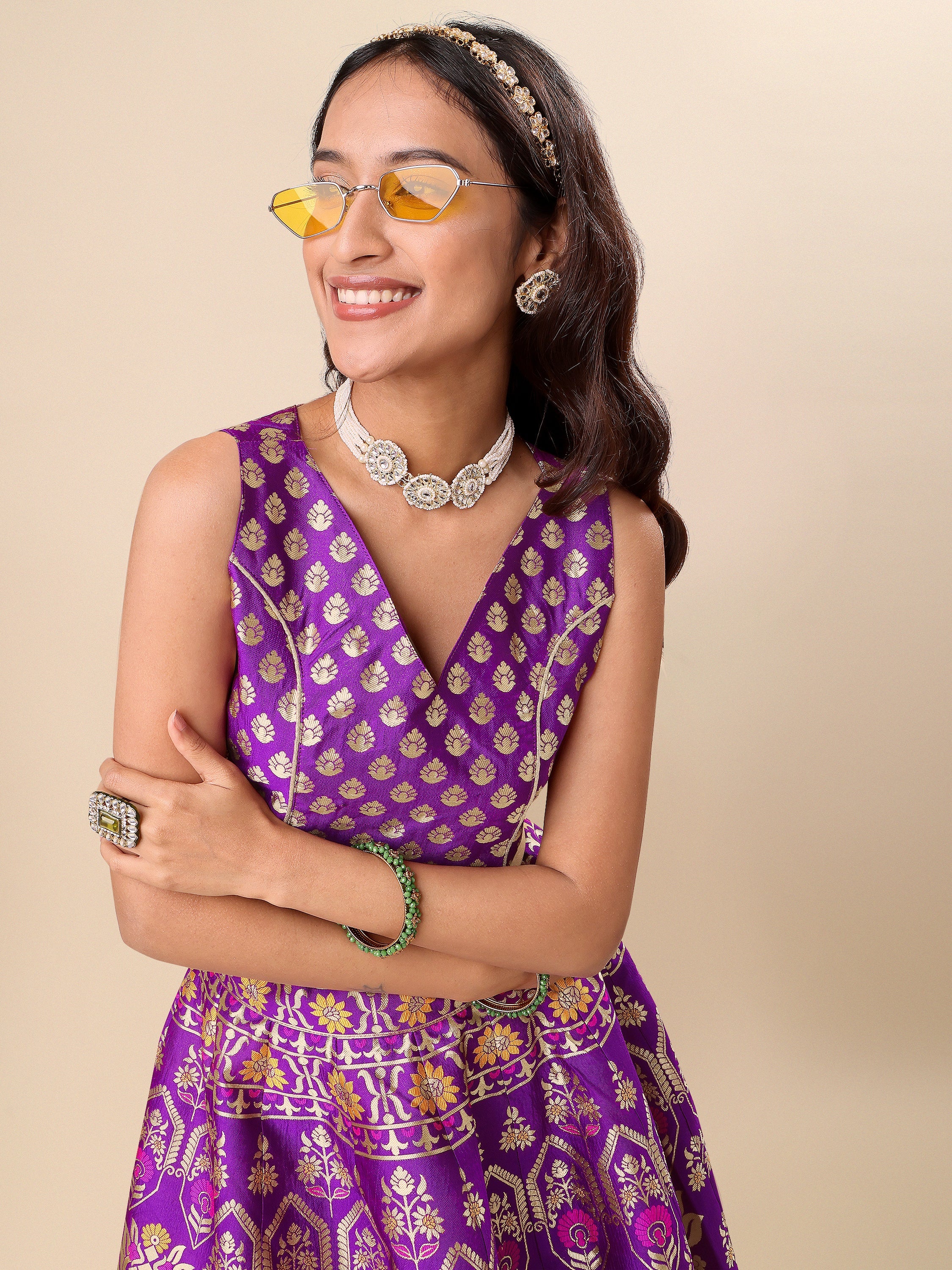 Women Purple Floral Print Lehenga