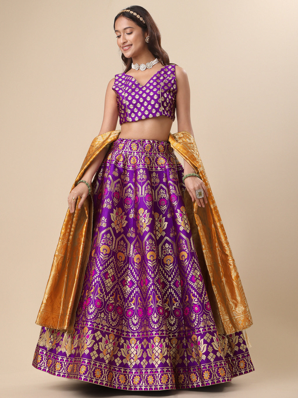 Women Purple Floral Print Lehenga