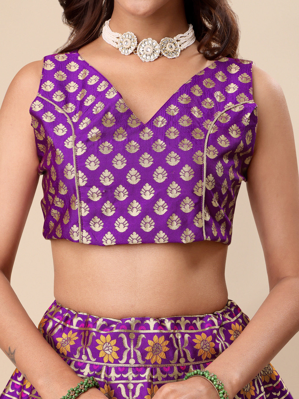 Women Purple Floral Print Lehenga