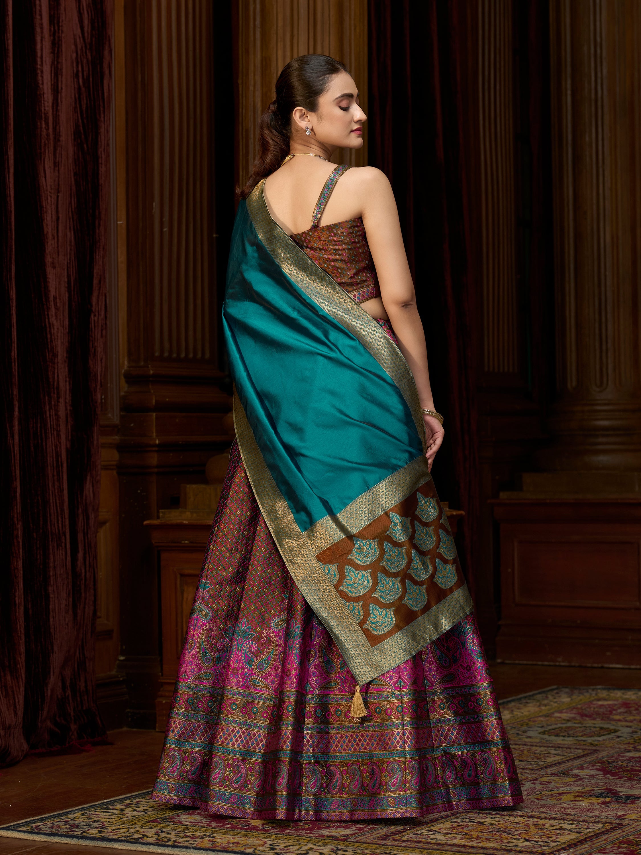 Women's Brown Kanjiwaram Lehengas
