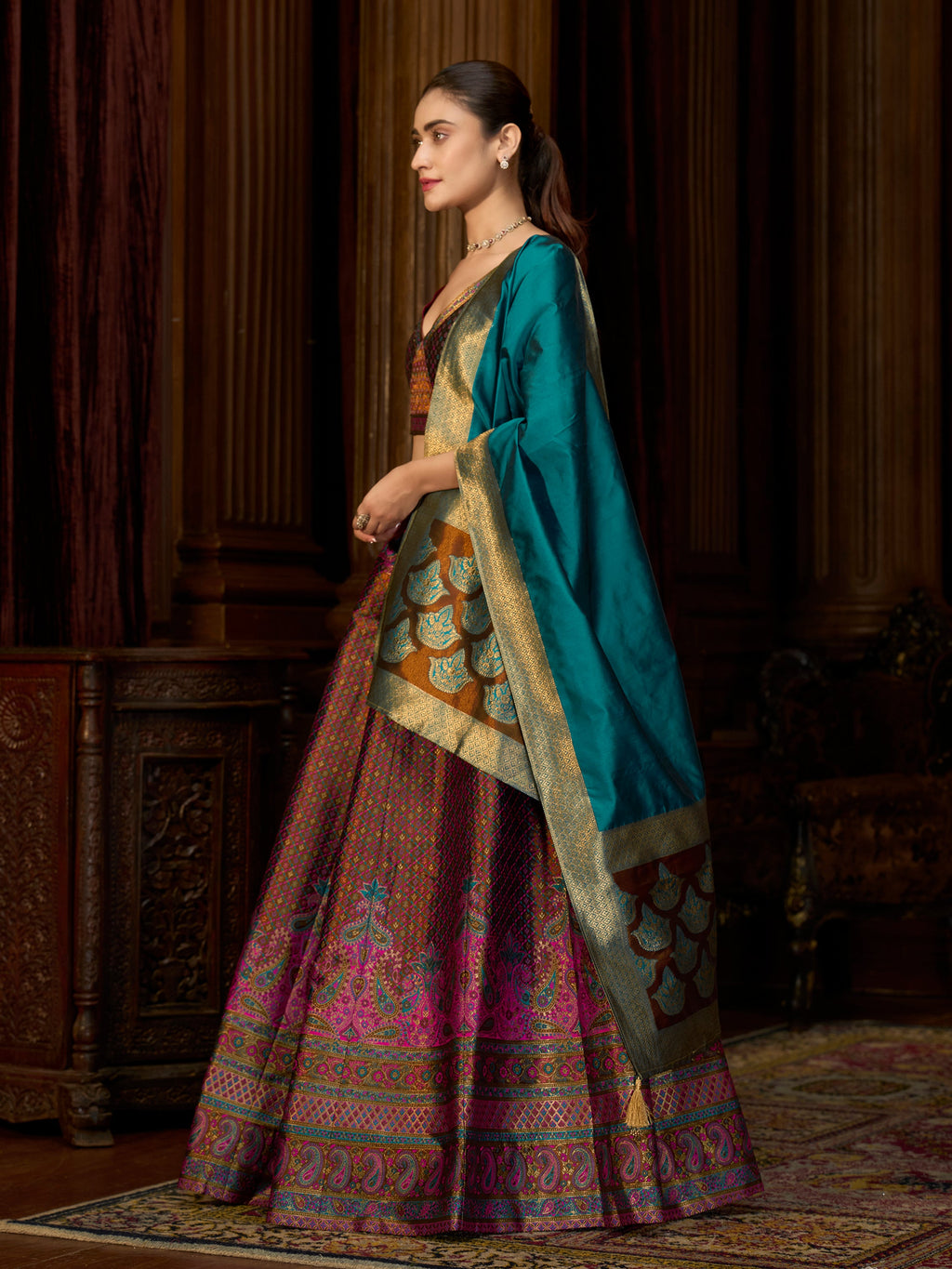 Women's Brown Kanjiwaram Lehengas