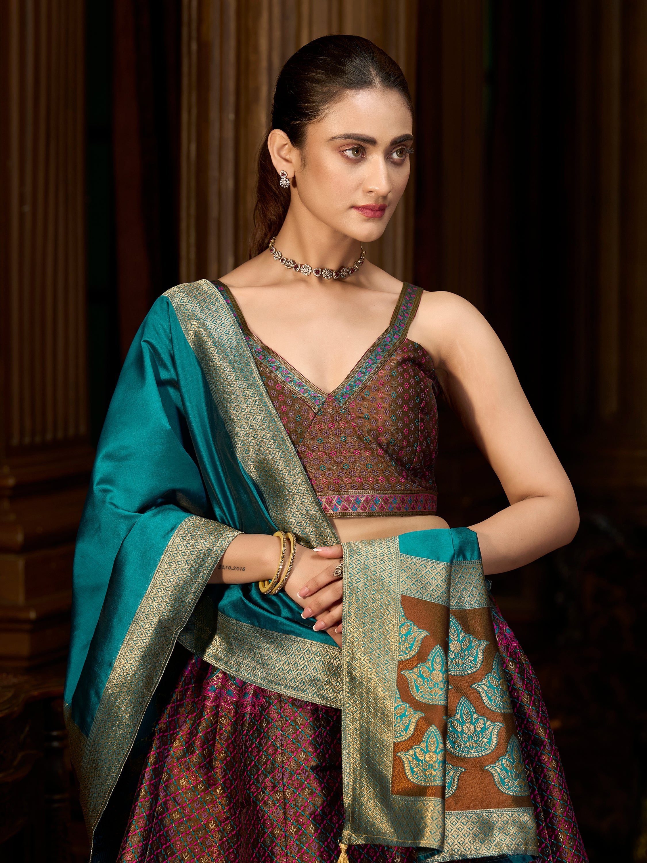 Women's Brown Kanjiwaram Lehengas