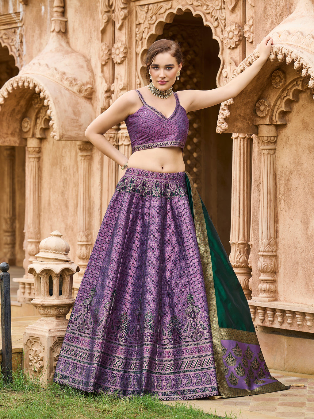 Women's Purple Kanjiwaram Lehengas