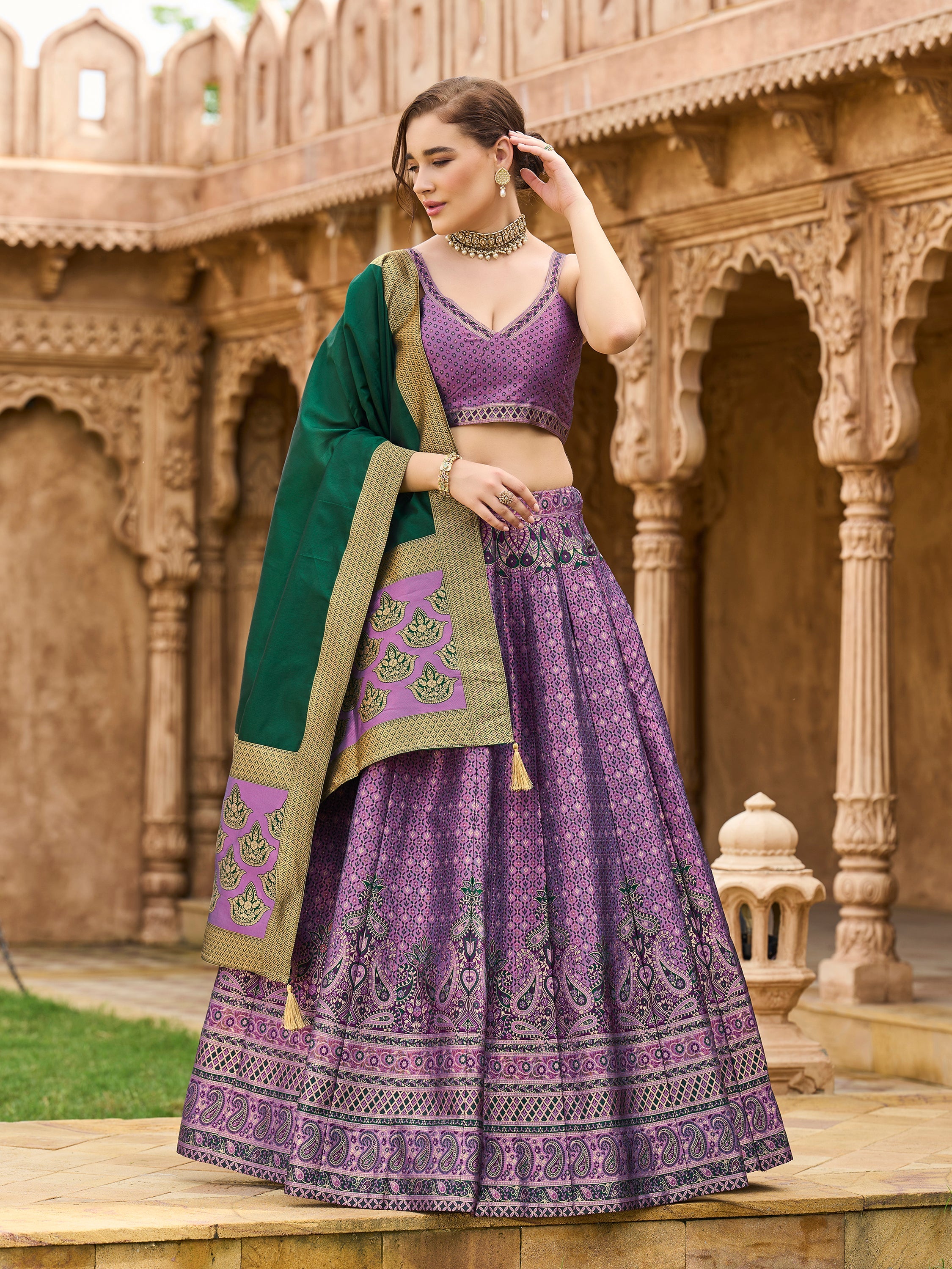 Women's Purple Kanjiwaram Lehengas