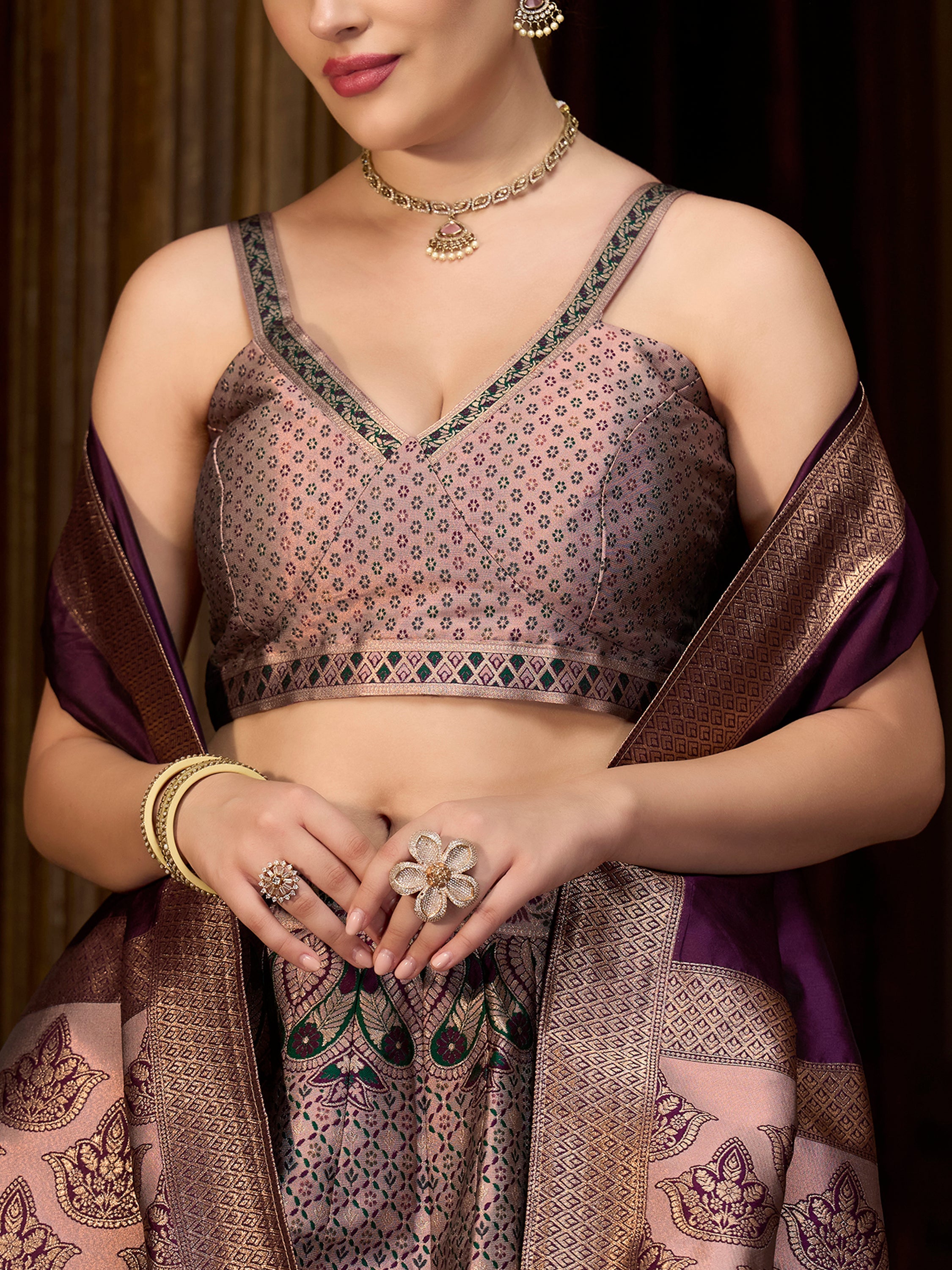 Women's Rose Kanjiwaram Lehengas