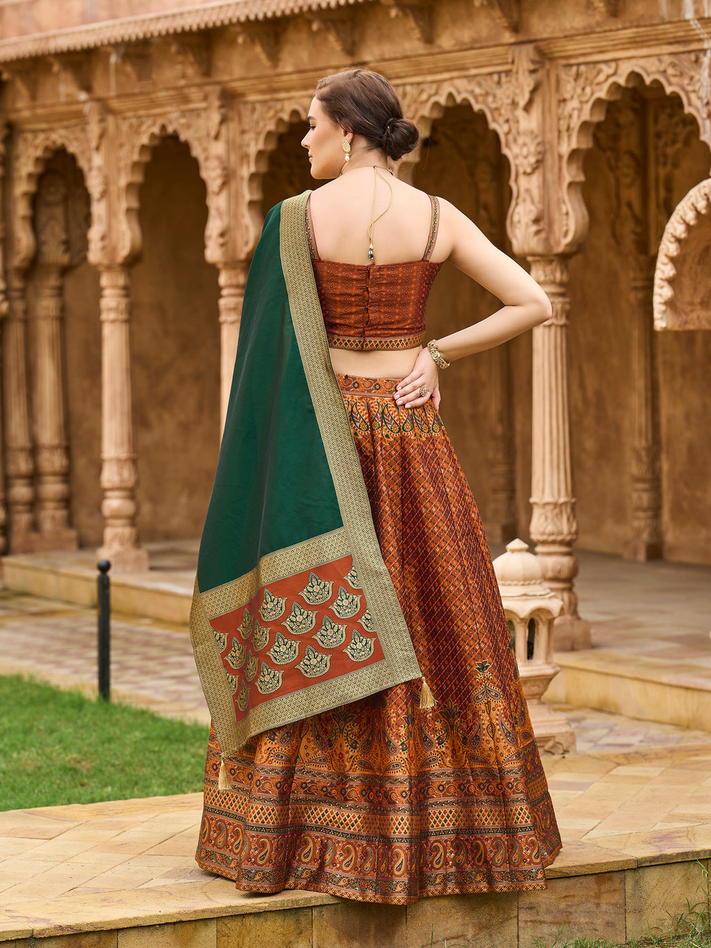 Women's Rust Kanjiwaram Lehengas