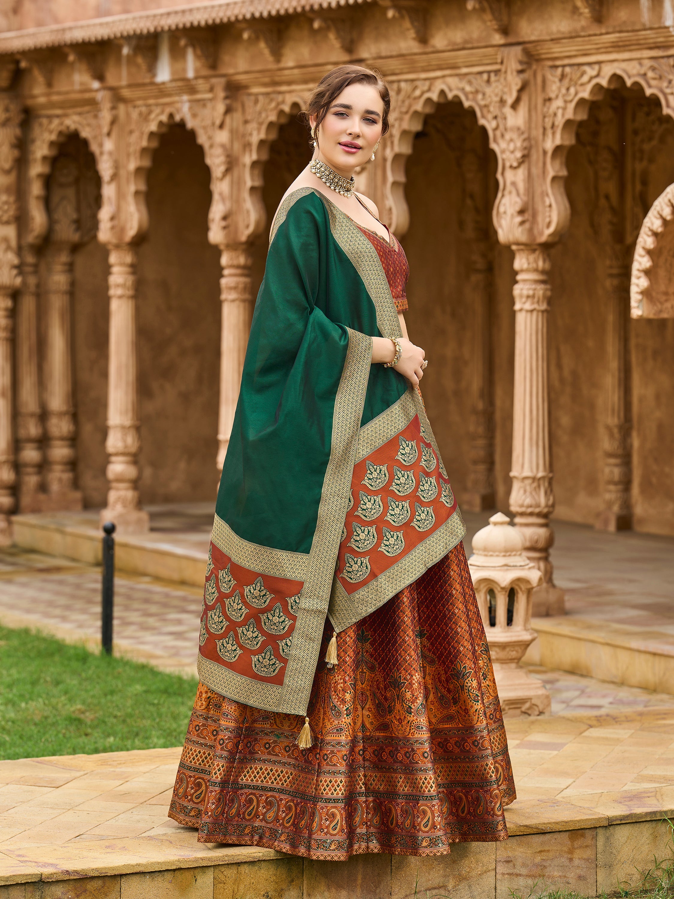 Women's Rust Kanjiwaram Lehengas