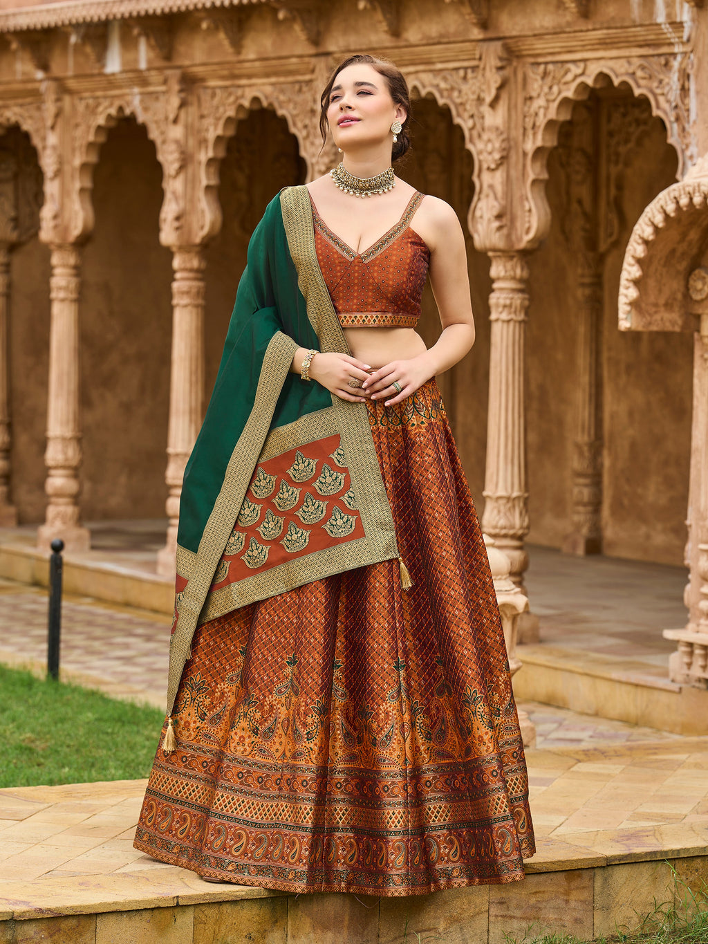 Women's Rust Kanjiwaram Lehengas