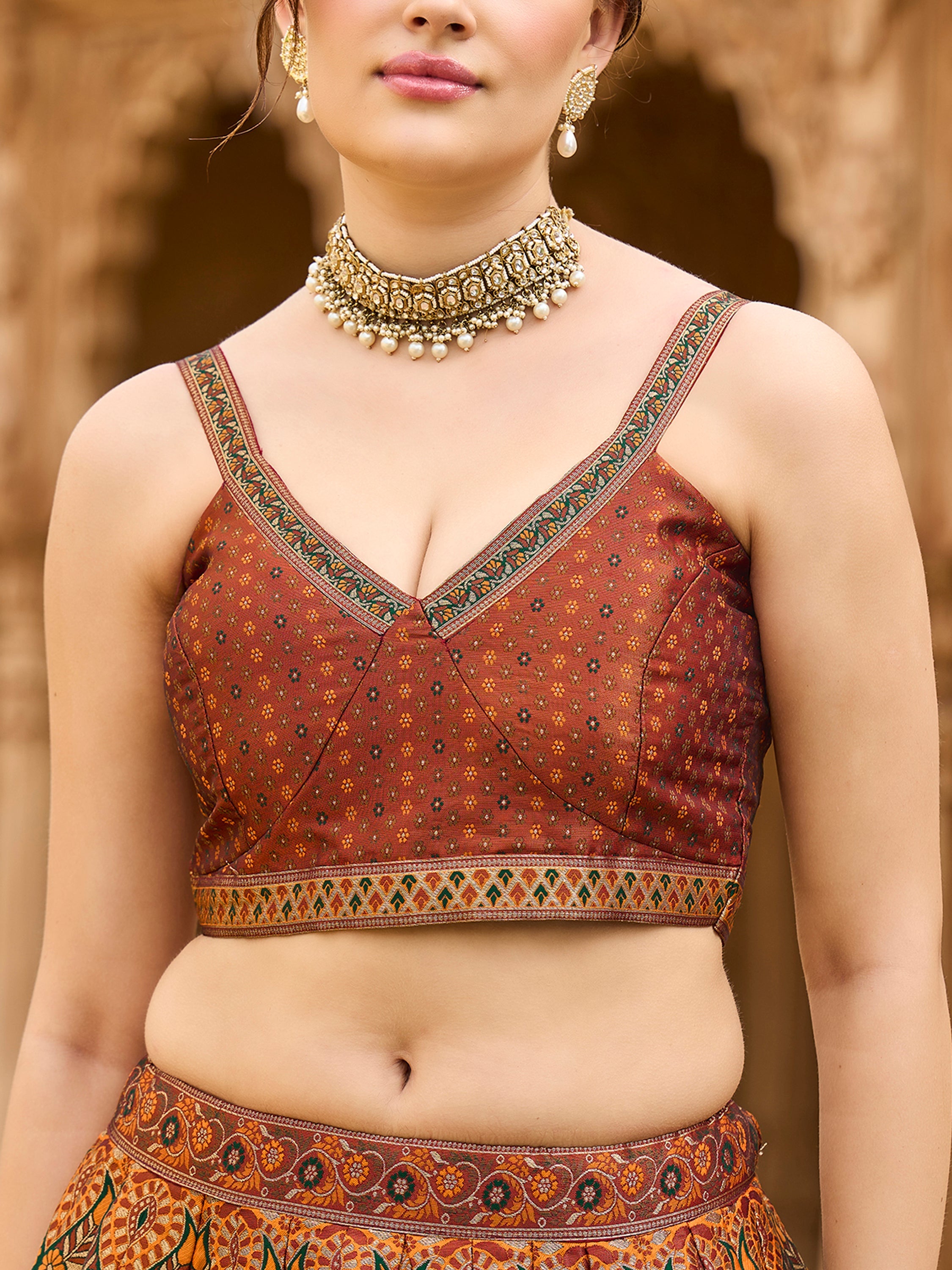 Women's Rust Kanjiwaram Lehengas
