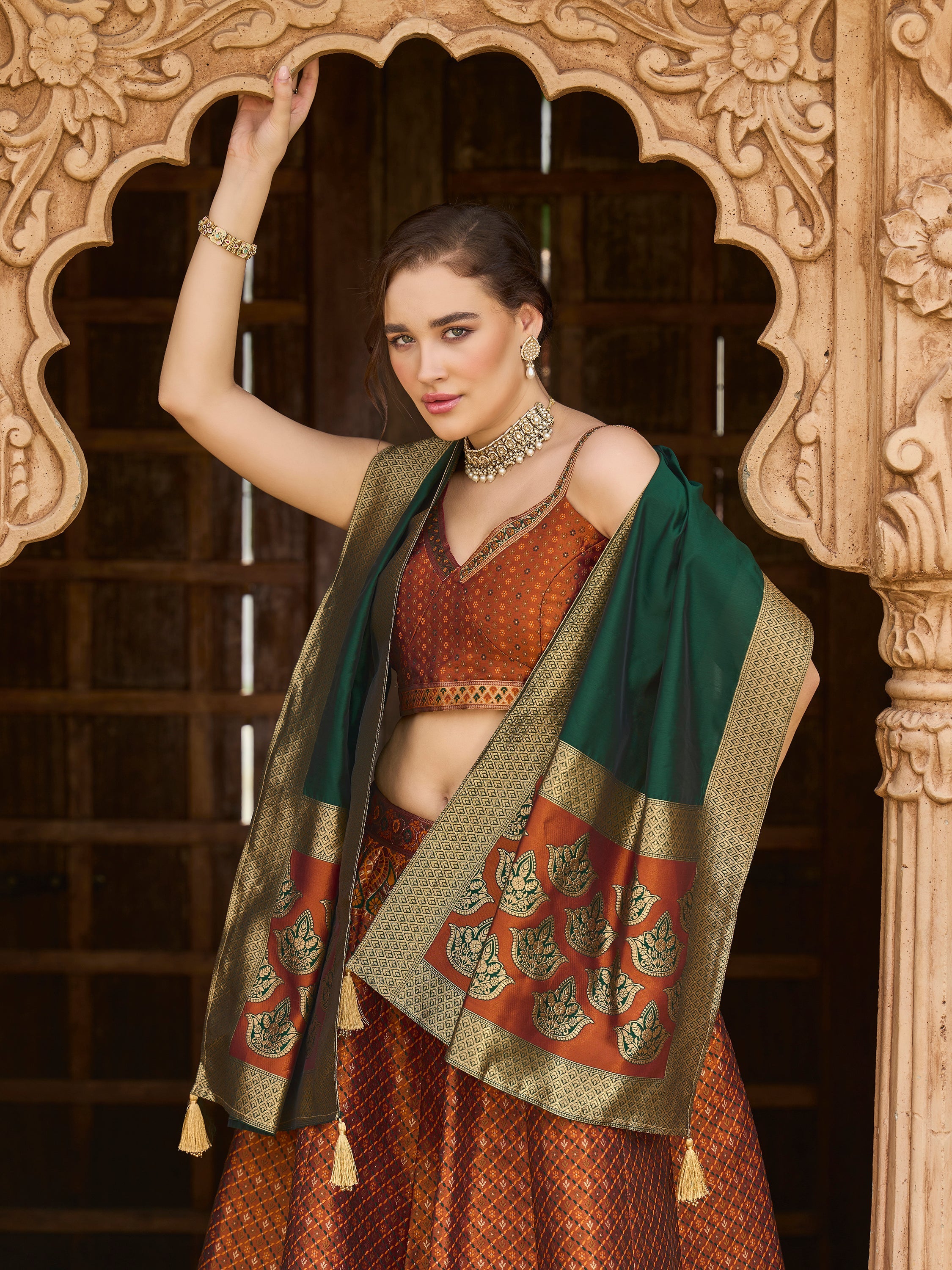 Women's Rust Kanjiwaram Lehengas