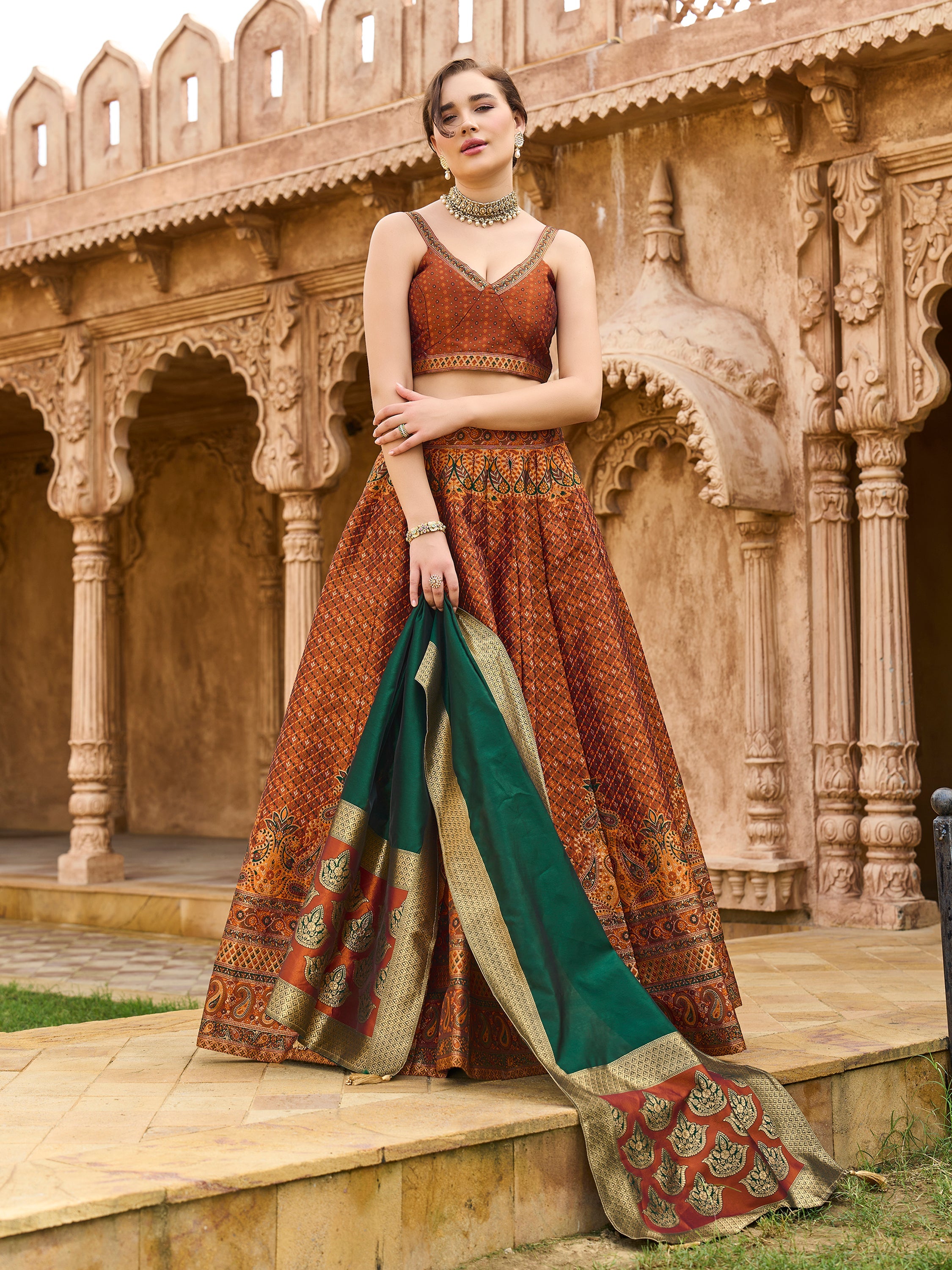 Women's Rust Kanjiwaram Lehengas