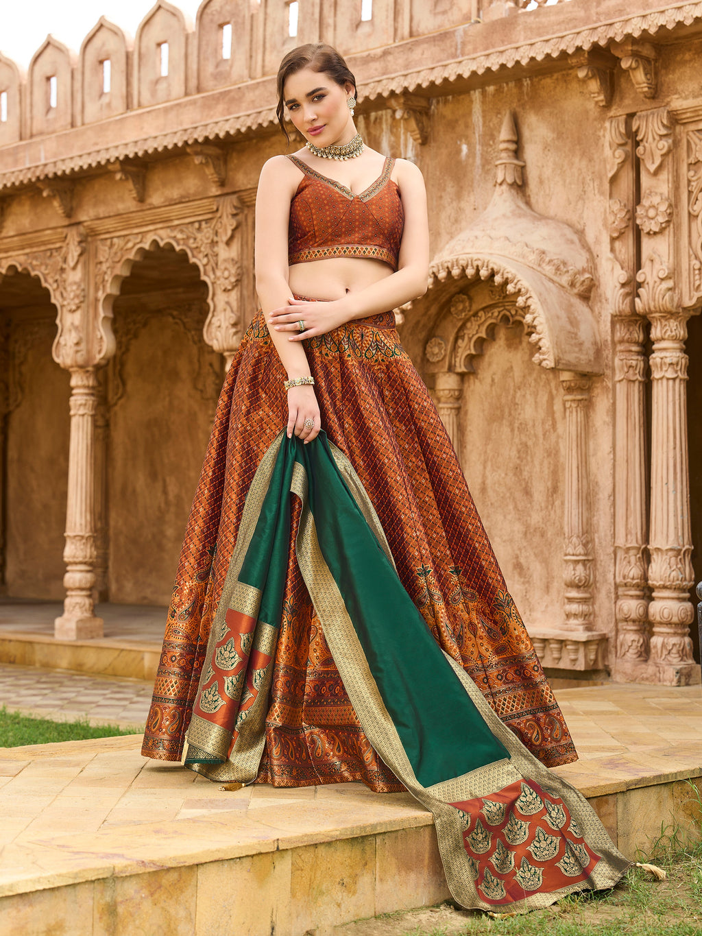 Women's Rust Kanjiwaram Lehengas
