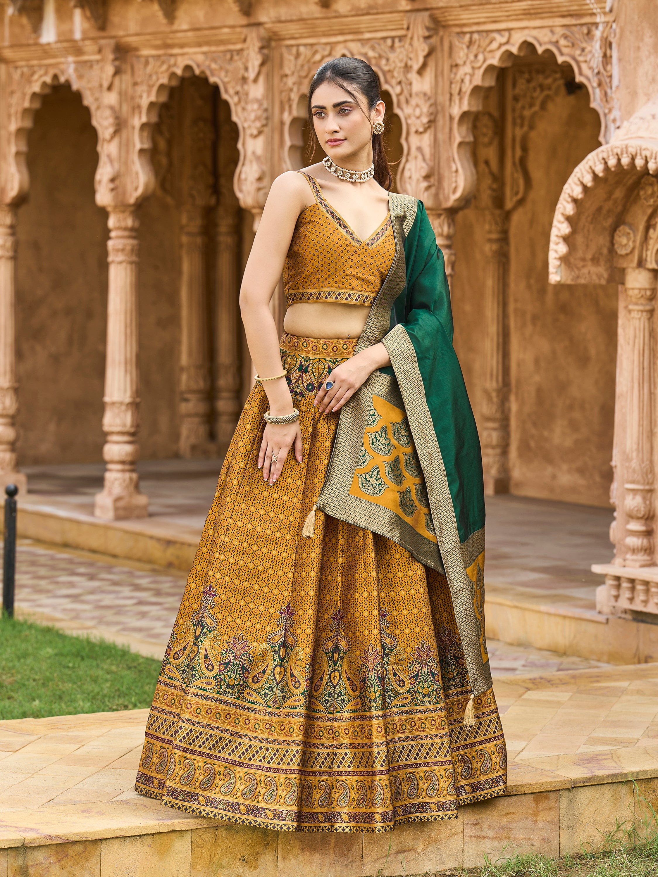 Women's Yellow Kanjiwaram Lehengas