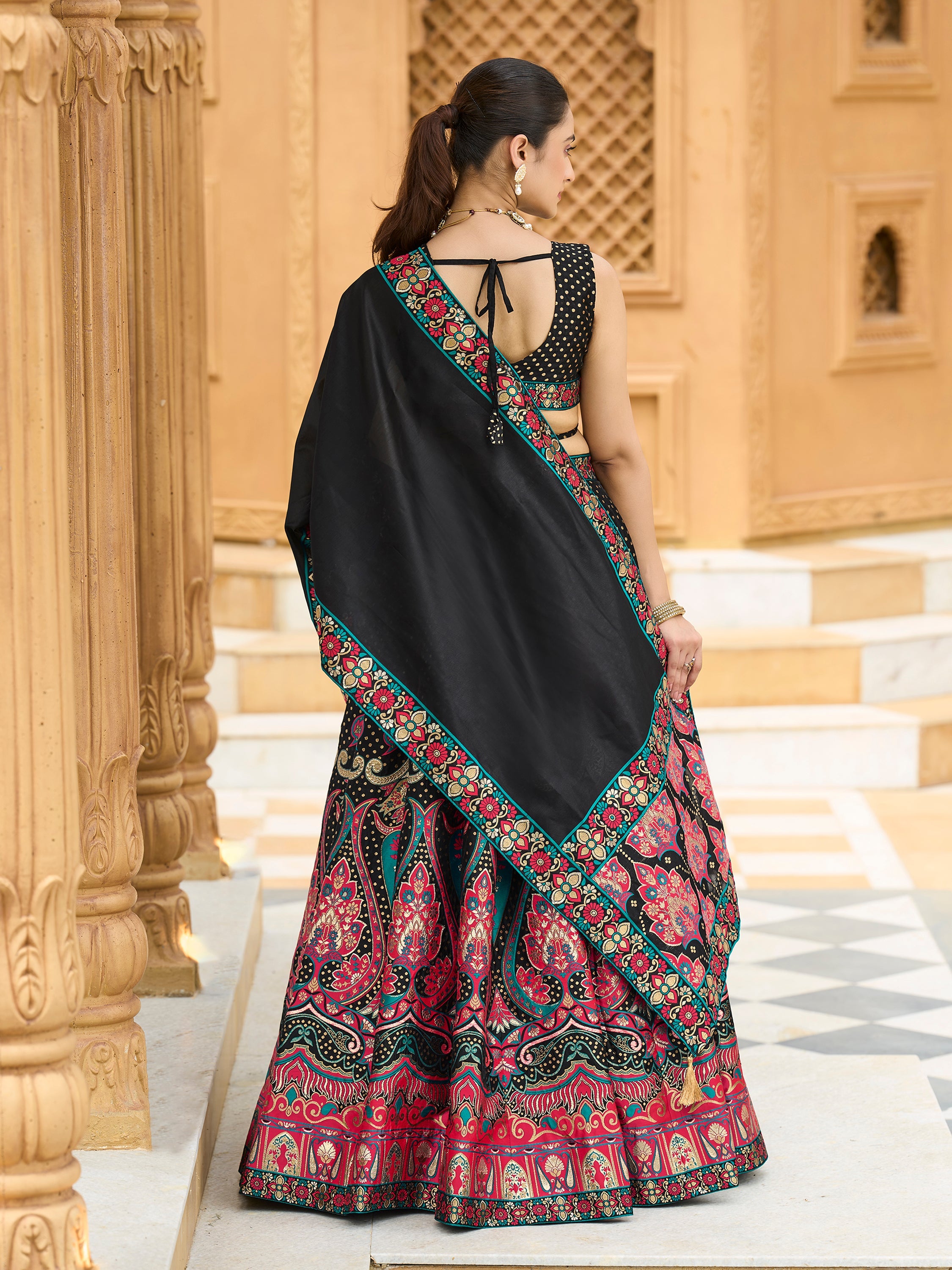 Women's Black Jacquard Crape Lehengas
