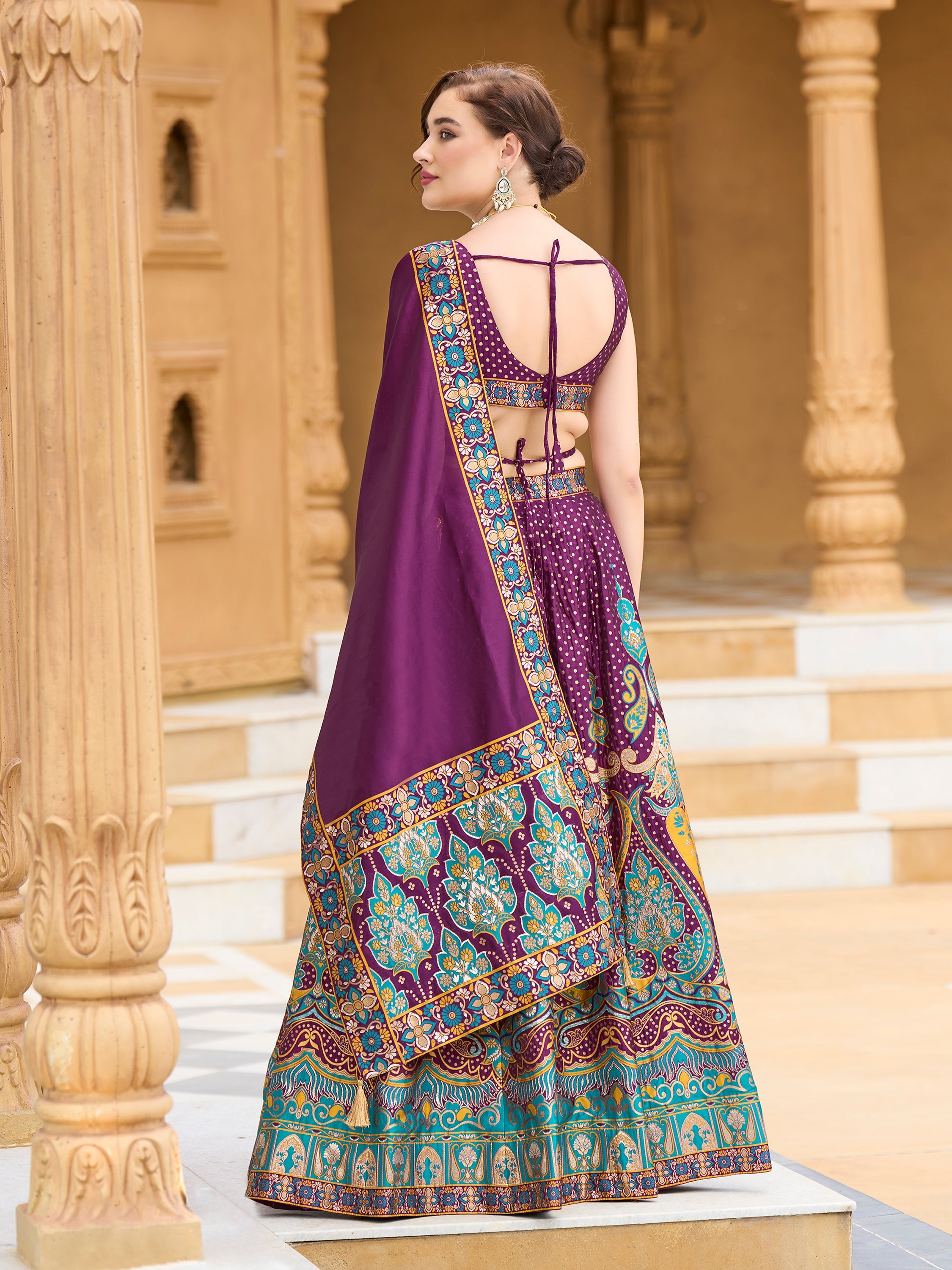 Women's Wine Jacquard Crape Lehengas