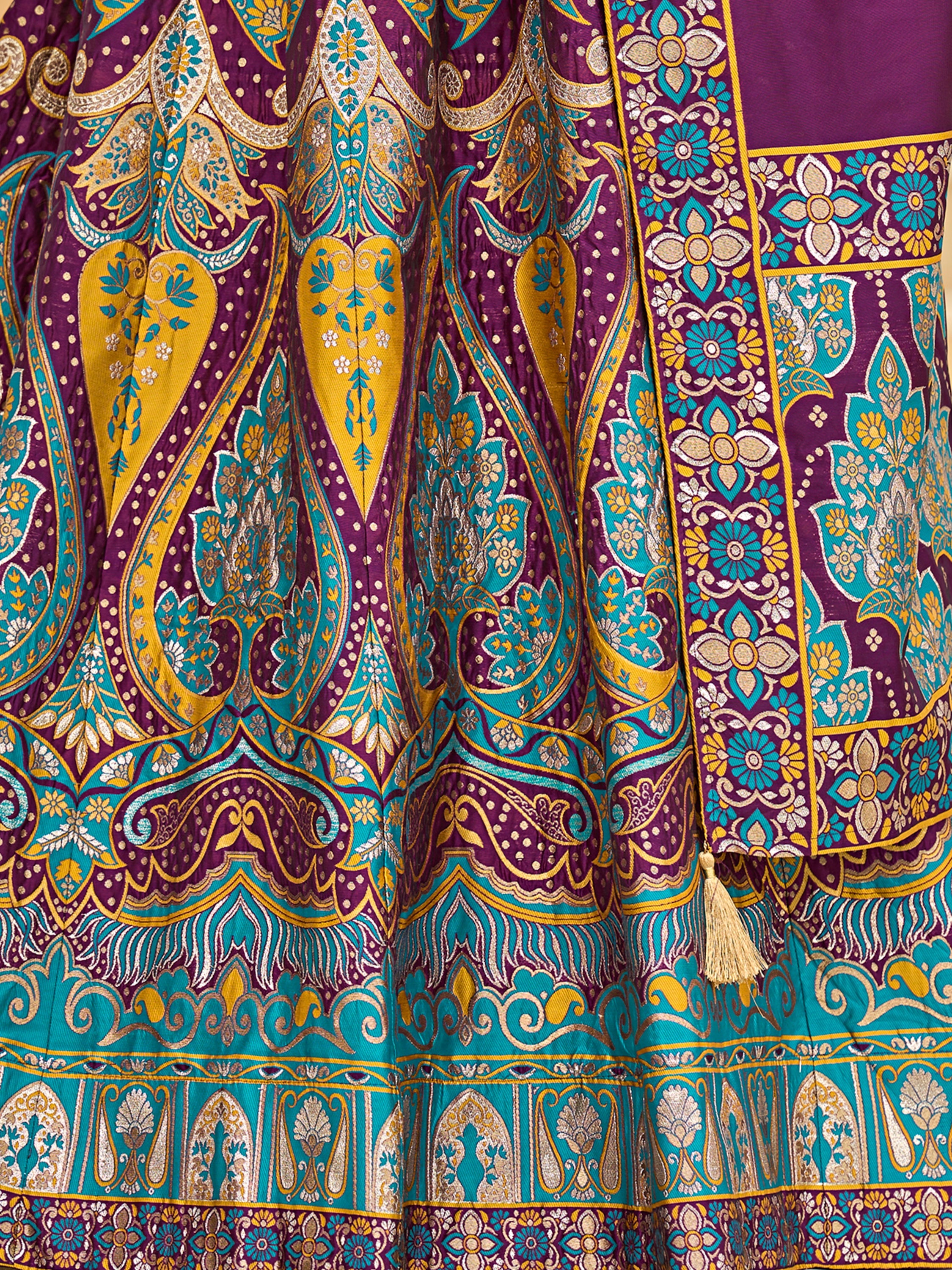 Women's Wine Jacquard Crape Lehengas