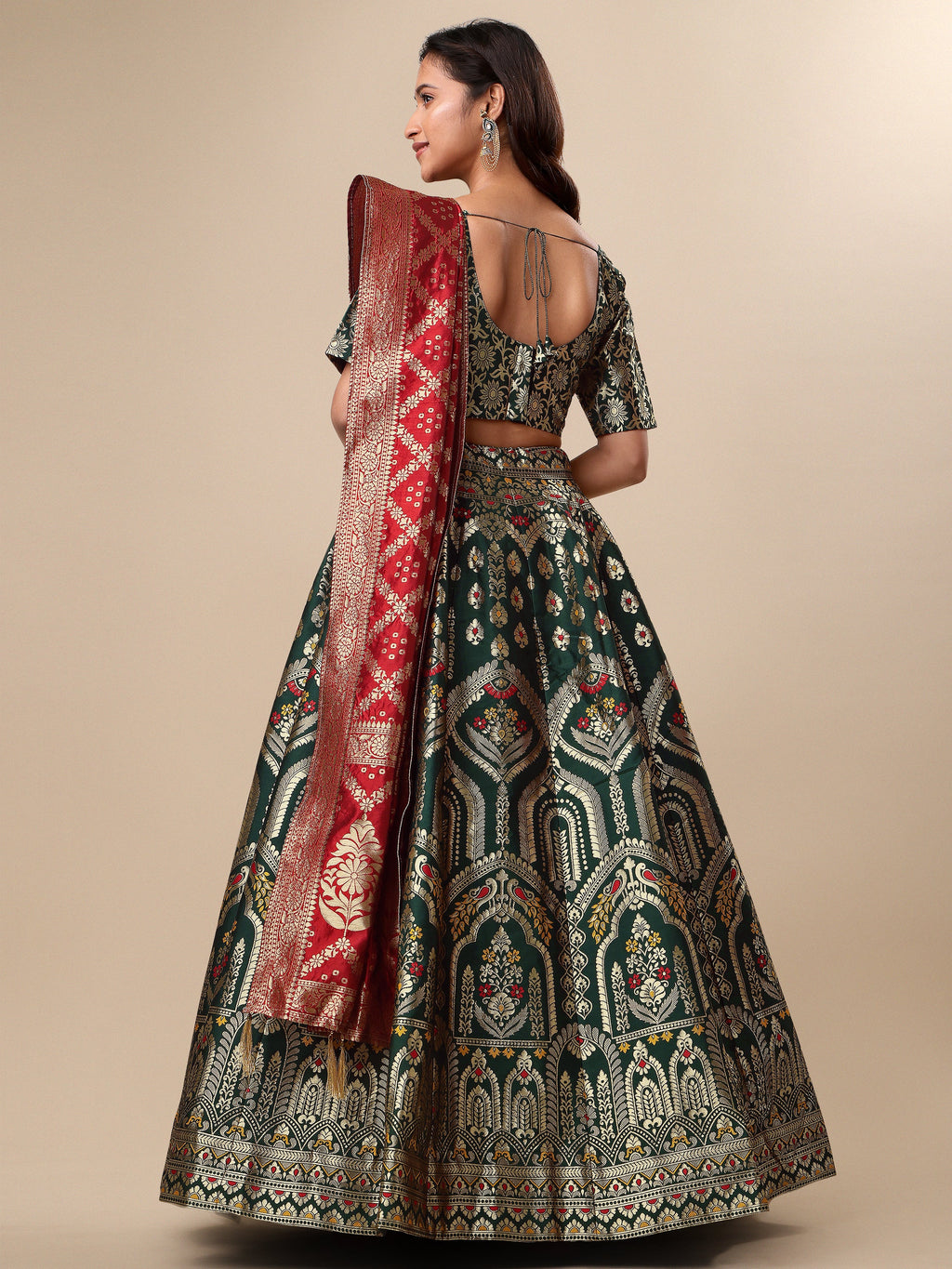 Women Green Embellished Print Lehenga