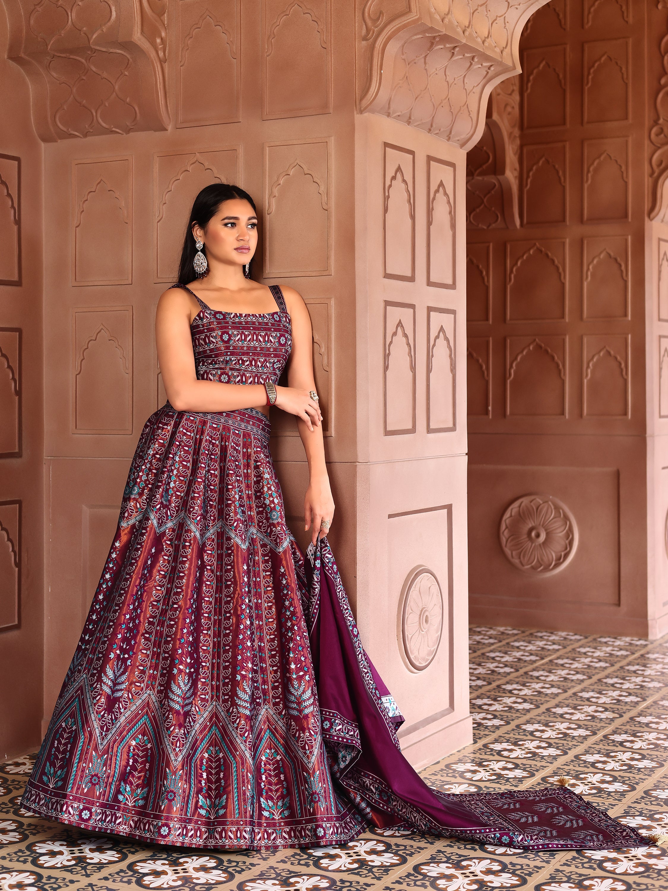 Kanjivaram Lehenga Choli Maroon Woven Motifs