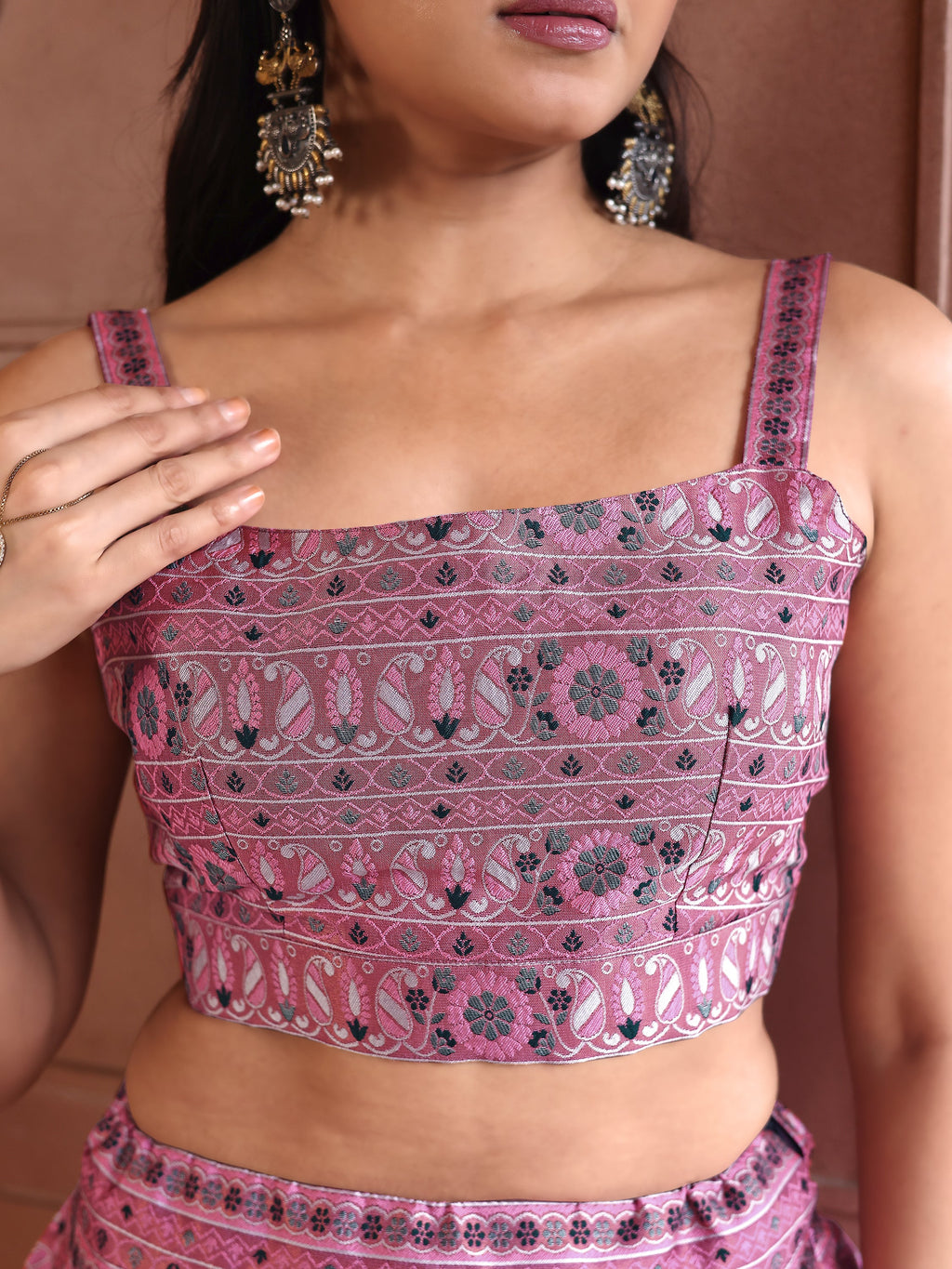Kanjivaram Lehenga Choli Pink Woven Motifs