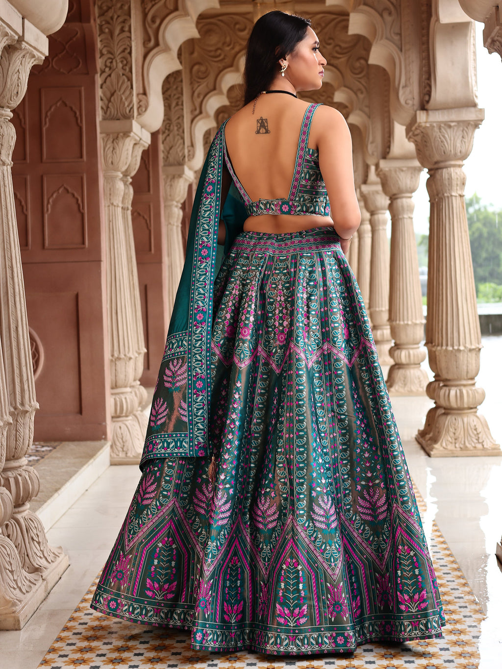 Kanjivaram Lehenga Choli Rama Woven Motifs
