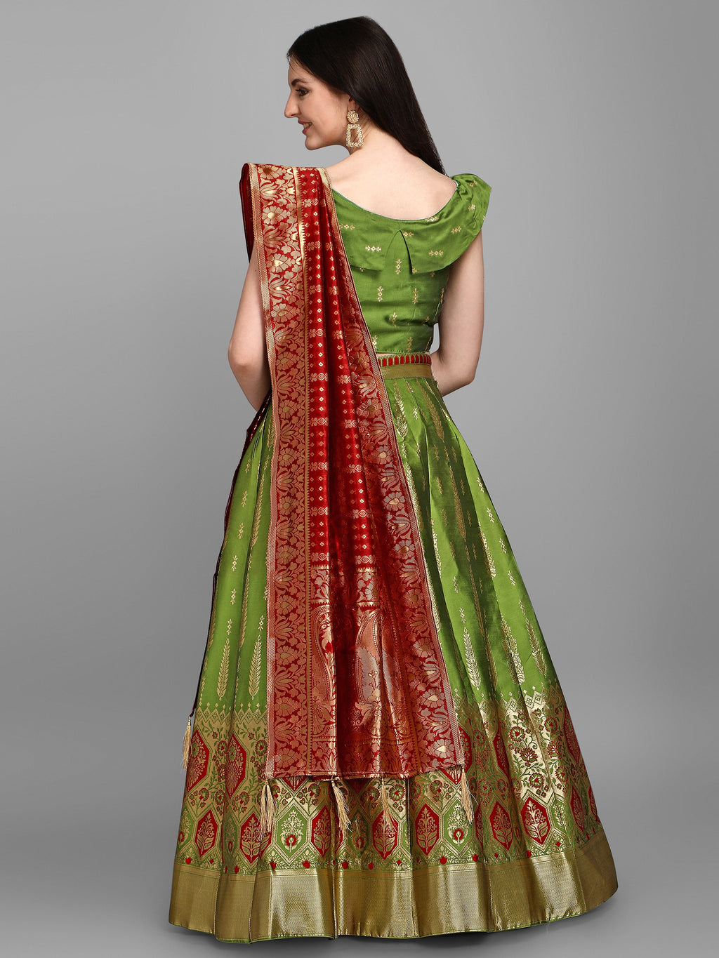 Women Jacquard Multicolor Semi-Stitched Lehenga Choli