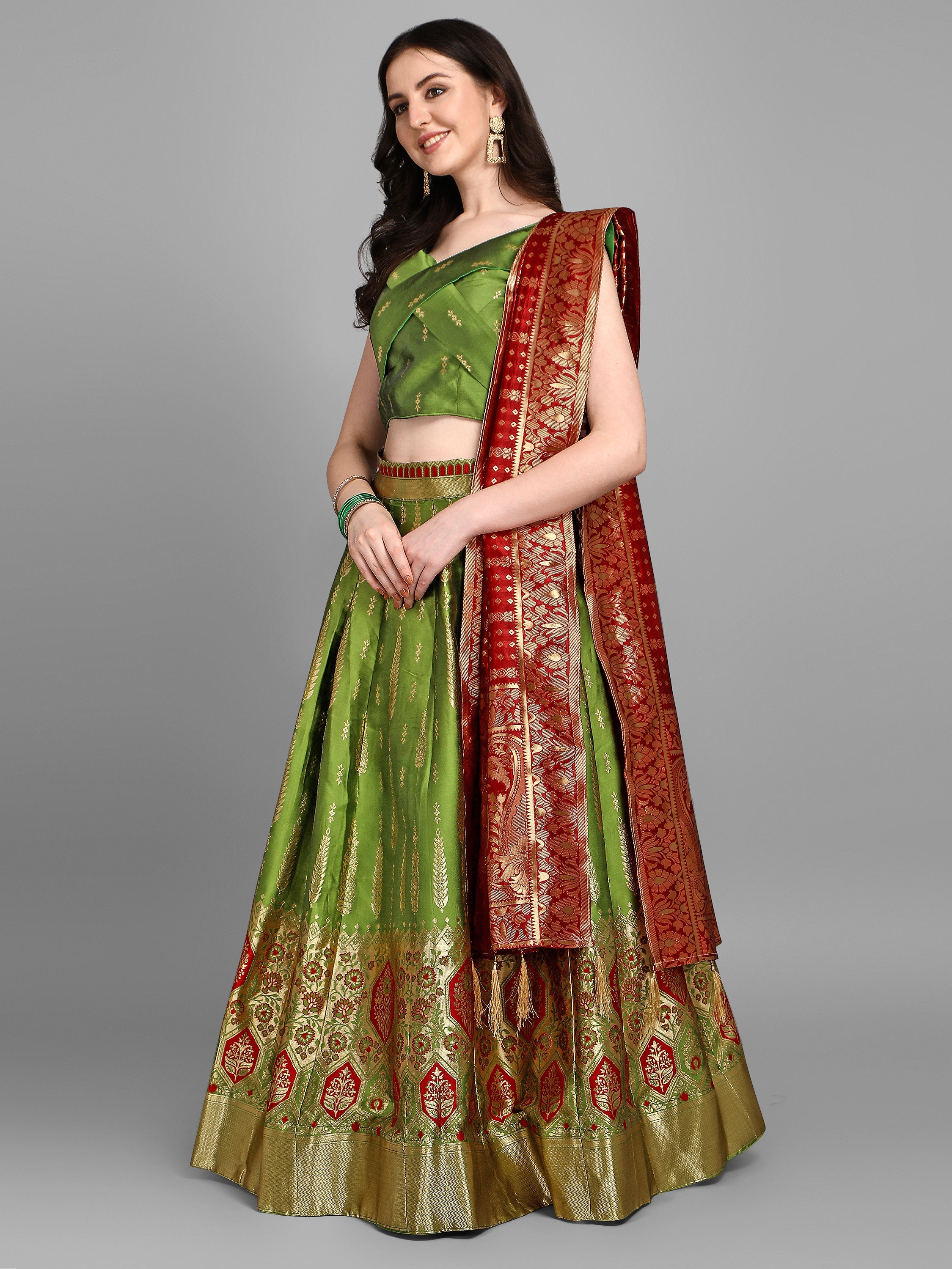 Women Jacquard Multicolor Semi-Stitched Lehenga Choli