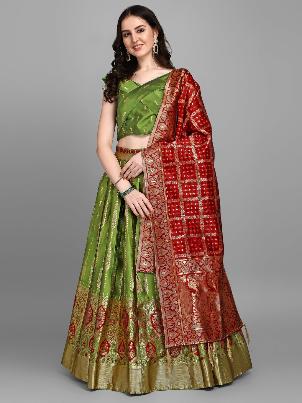 Women Jacquard Multicolor Semi-Stitched Lehenga Choli
