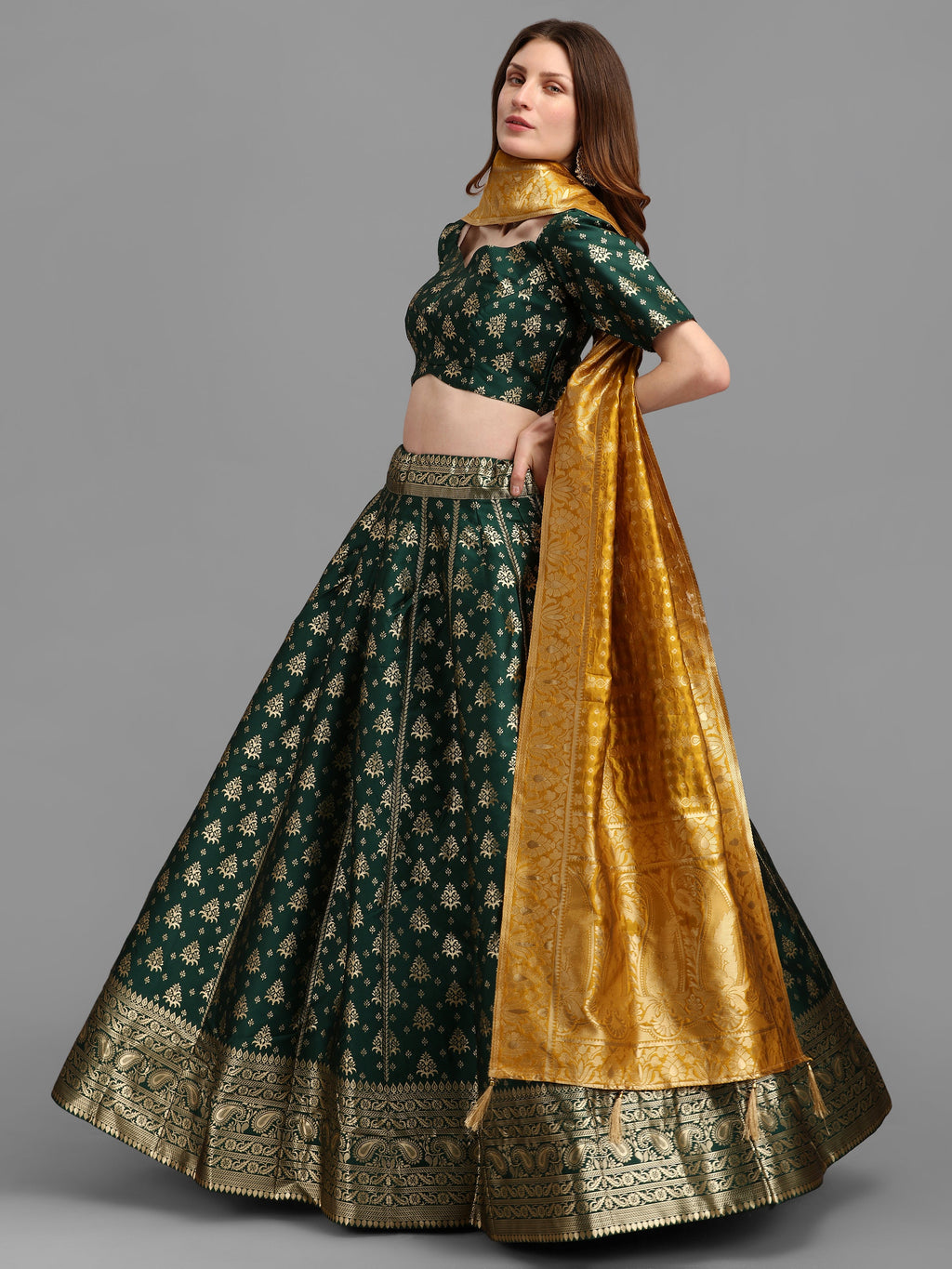 Women Self Design Green Lehenga Choli