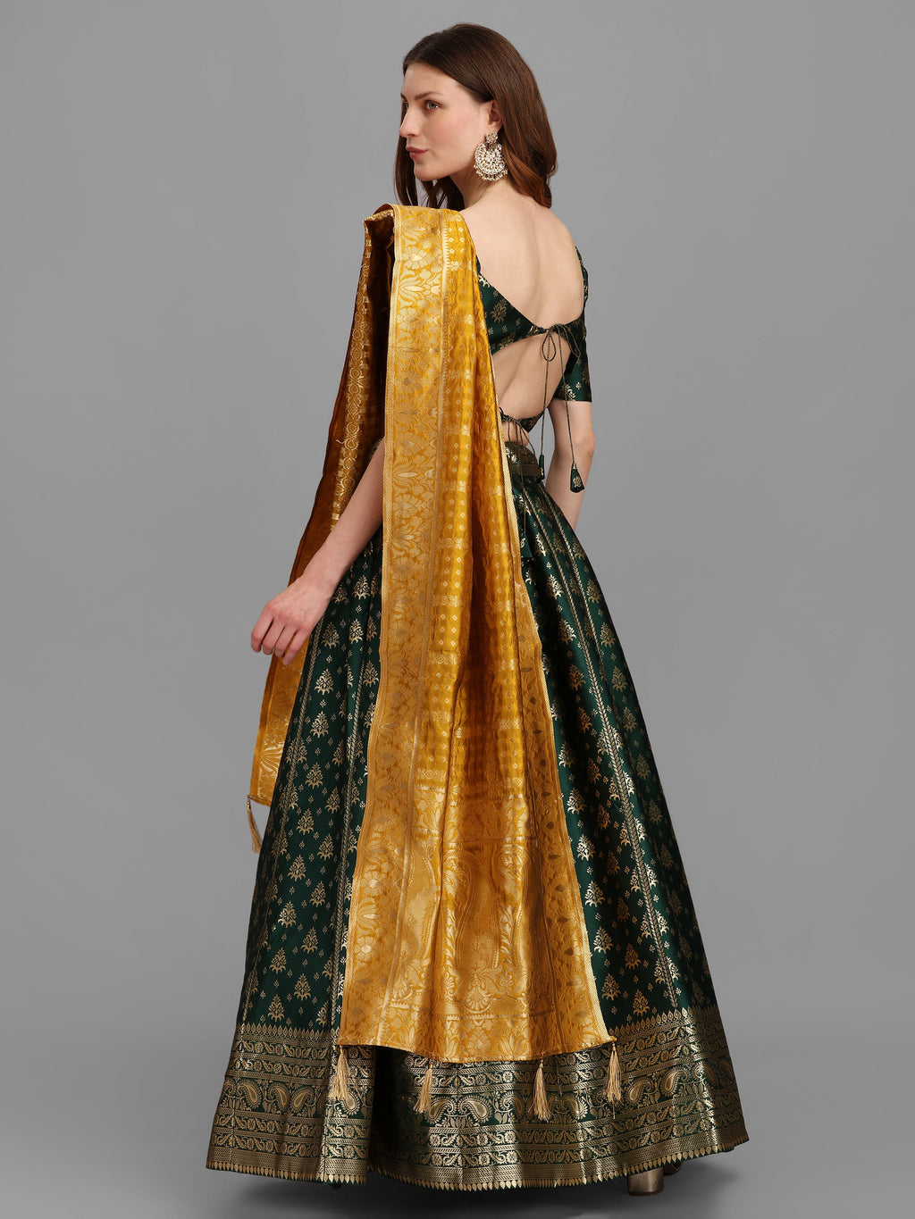 Women Self Design Green Lehenga Choli