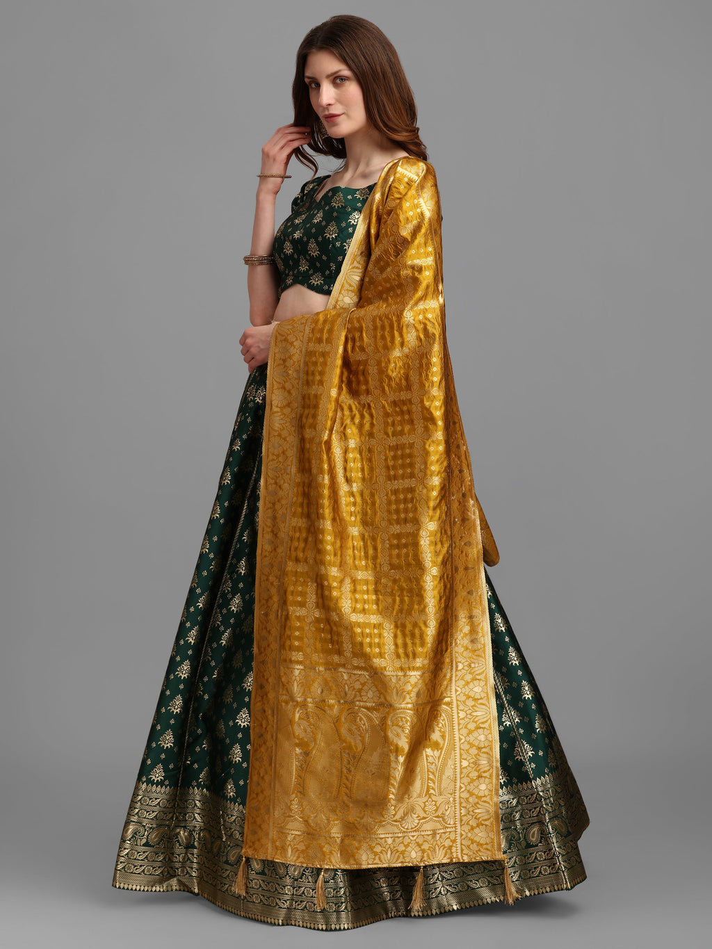 Women Self Design Green Lehenga Choli