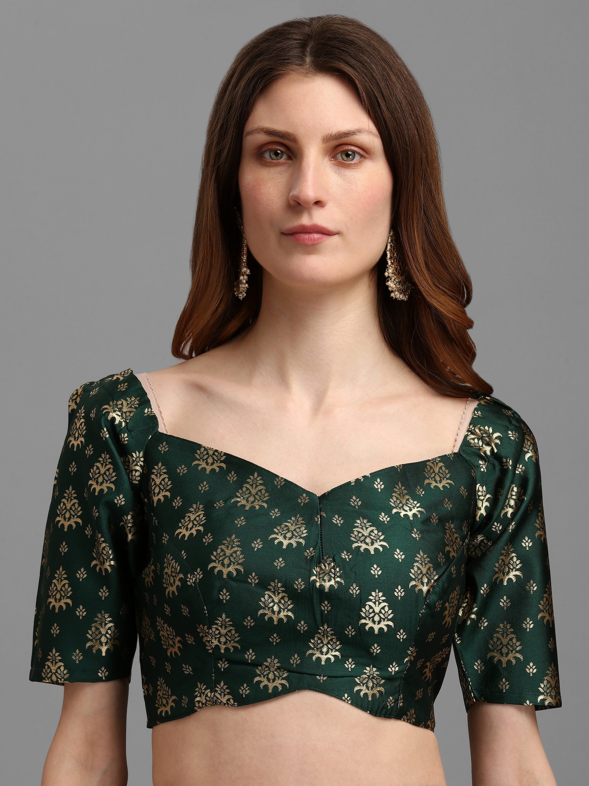 Women Self Design Green Lehenga Choli