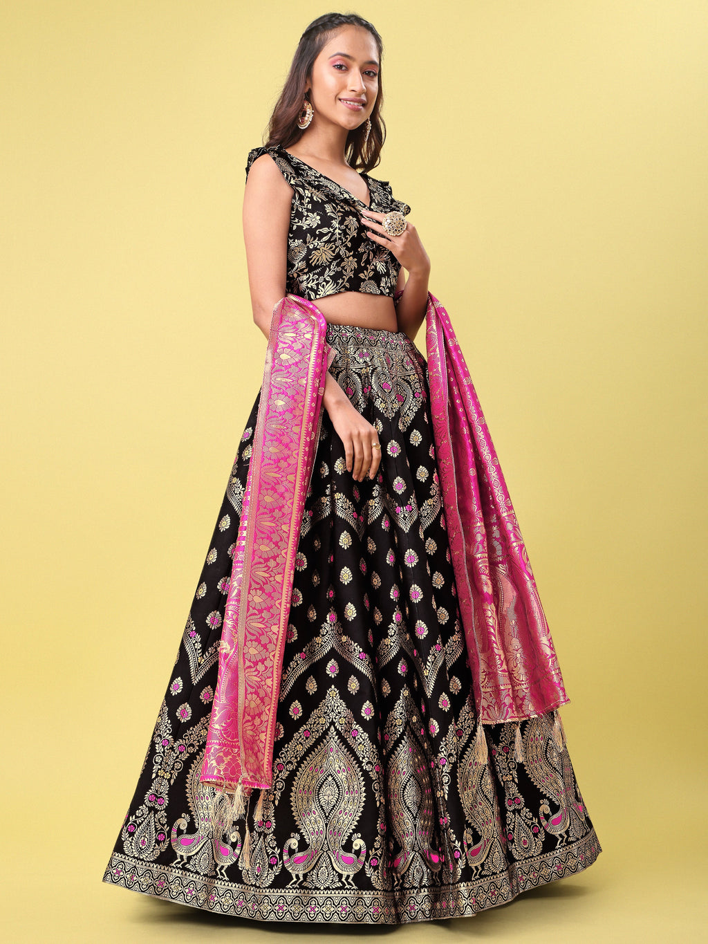 Women Black Printed Lehenga Choli