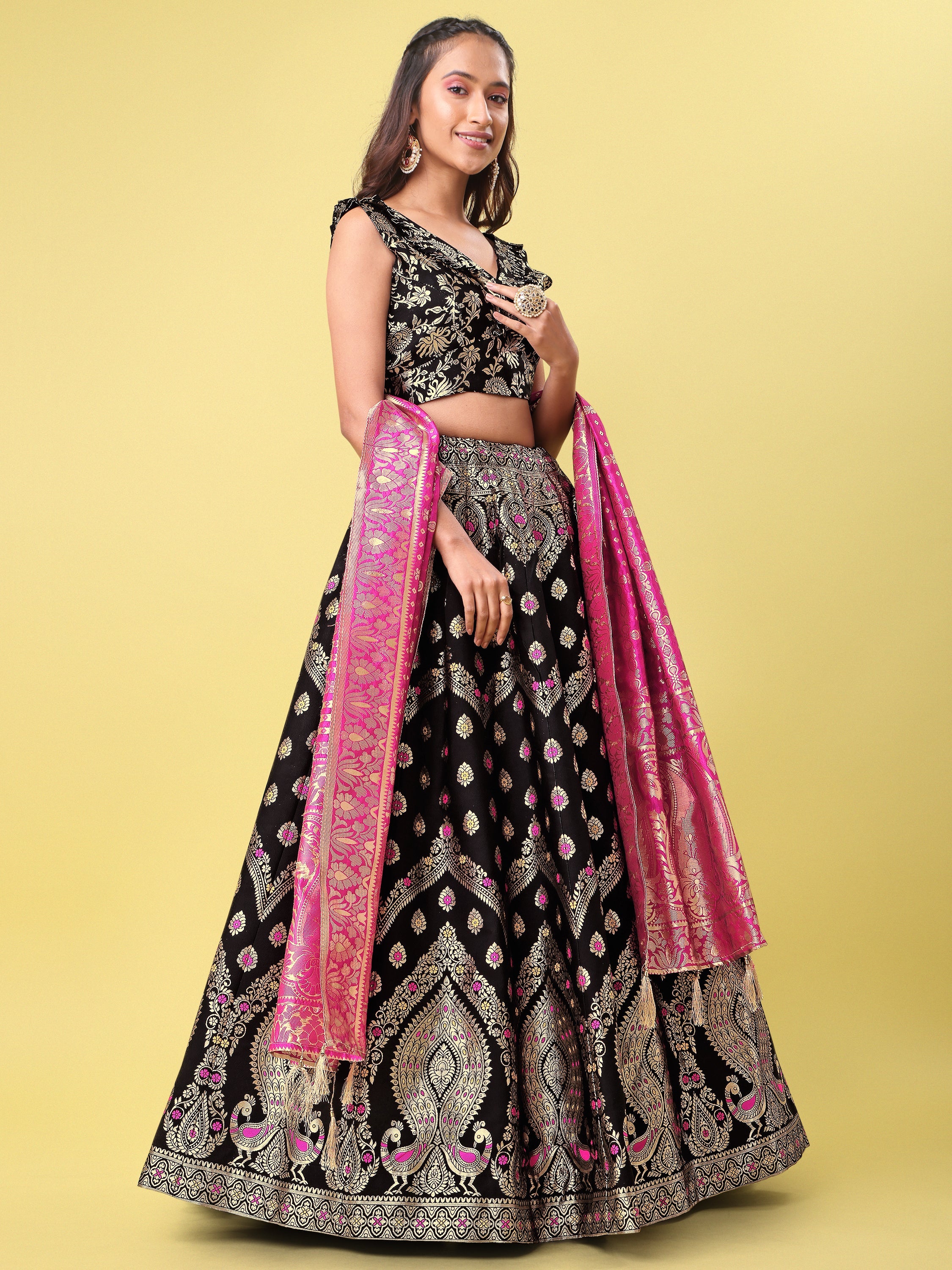 Women Black Printed Lehenga Choli