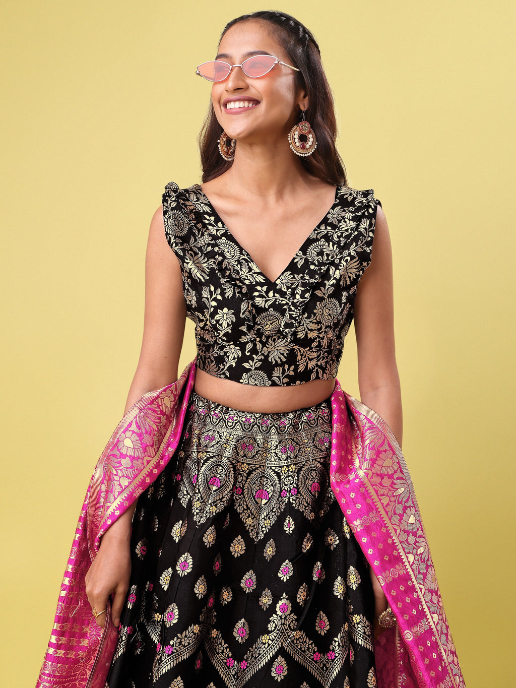 Women Black Printed Lehenga Choli