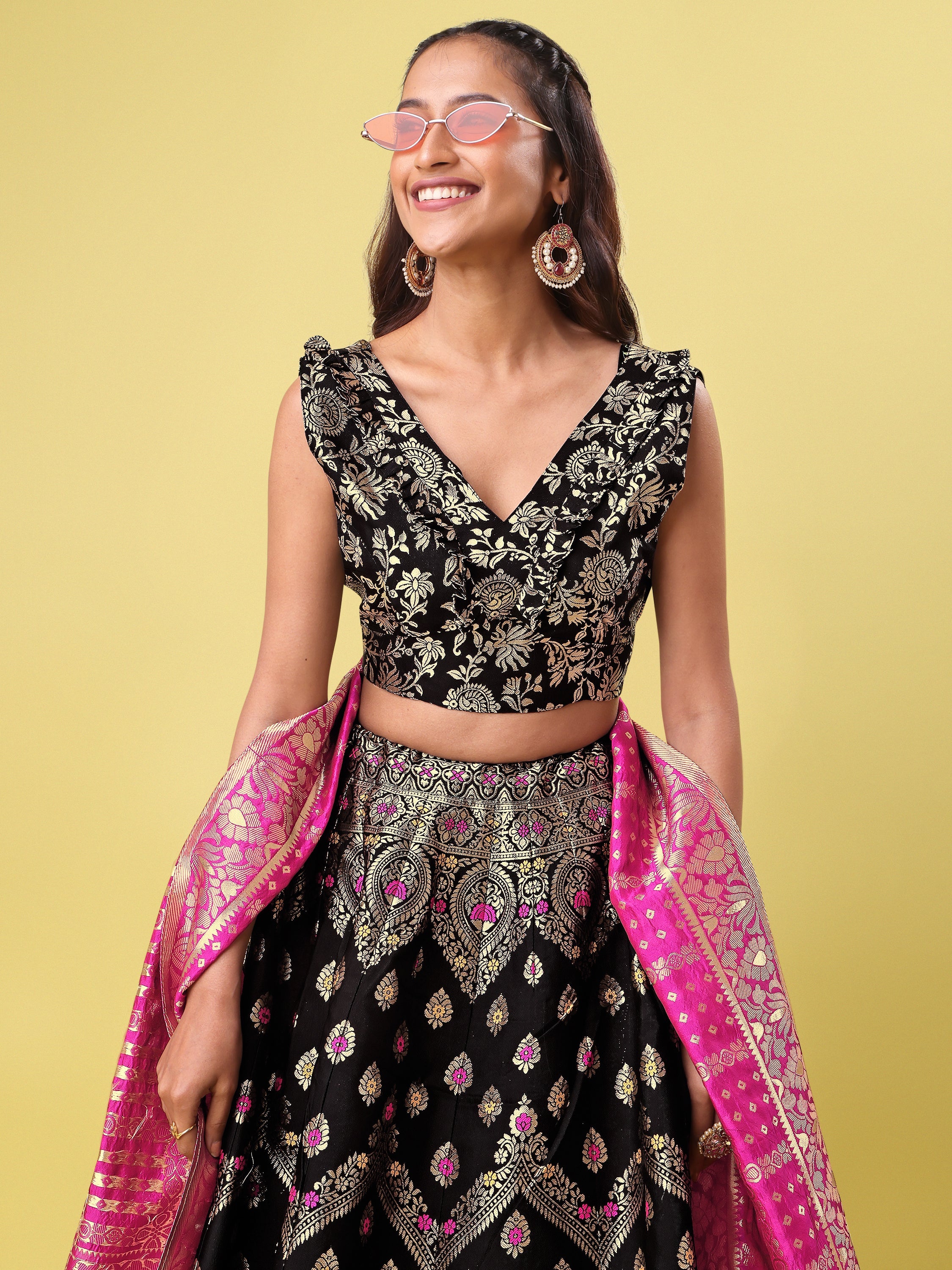 Women Black Printed Lehenga Choli
