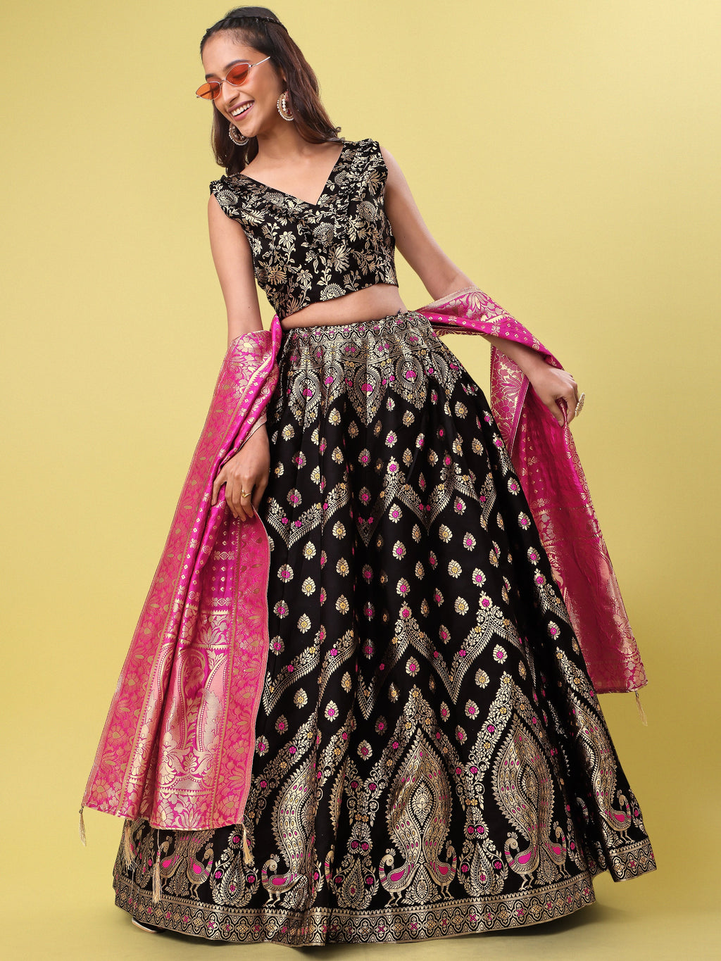 Women Black Printed Lehenga Choli